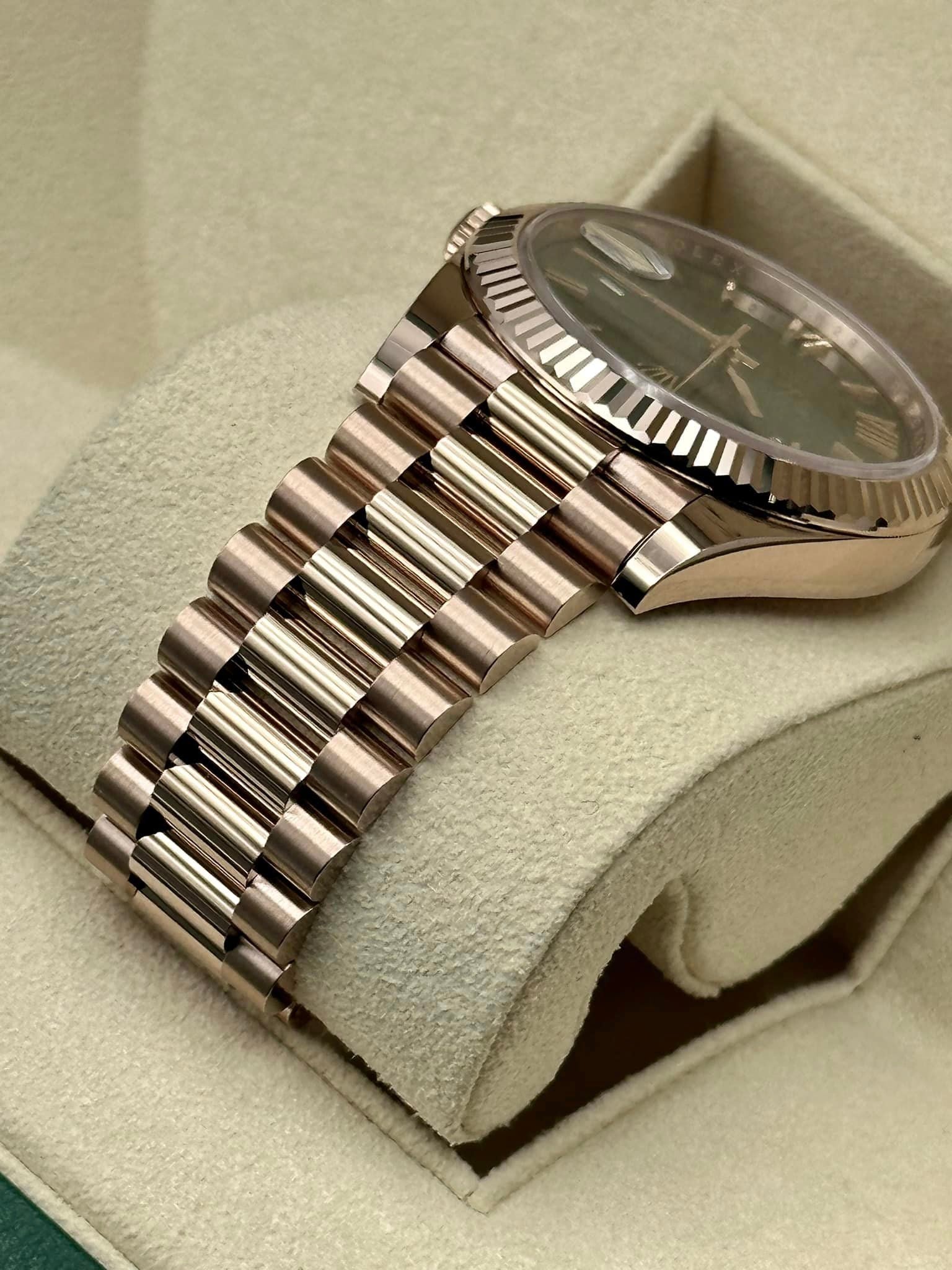 NEW 2022 Rolex Day-Date 40 228238 Rose Gold Olive Dial Arabic Calendar - MyWatchLLC