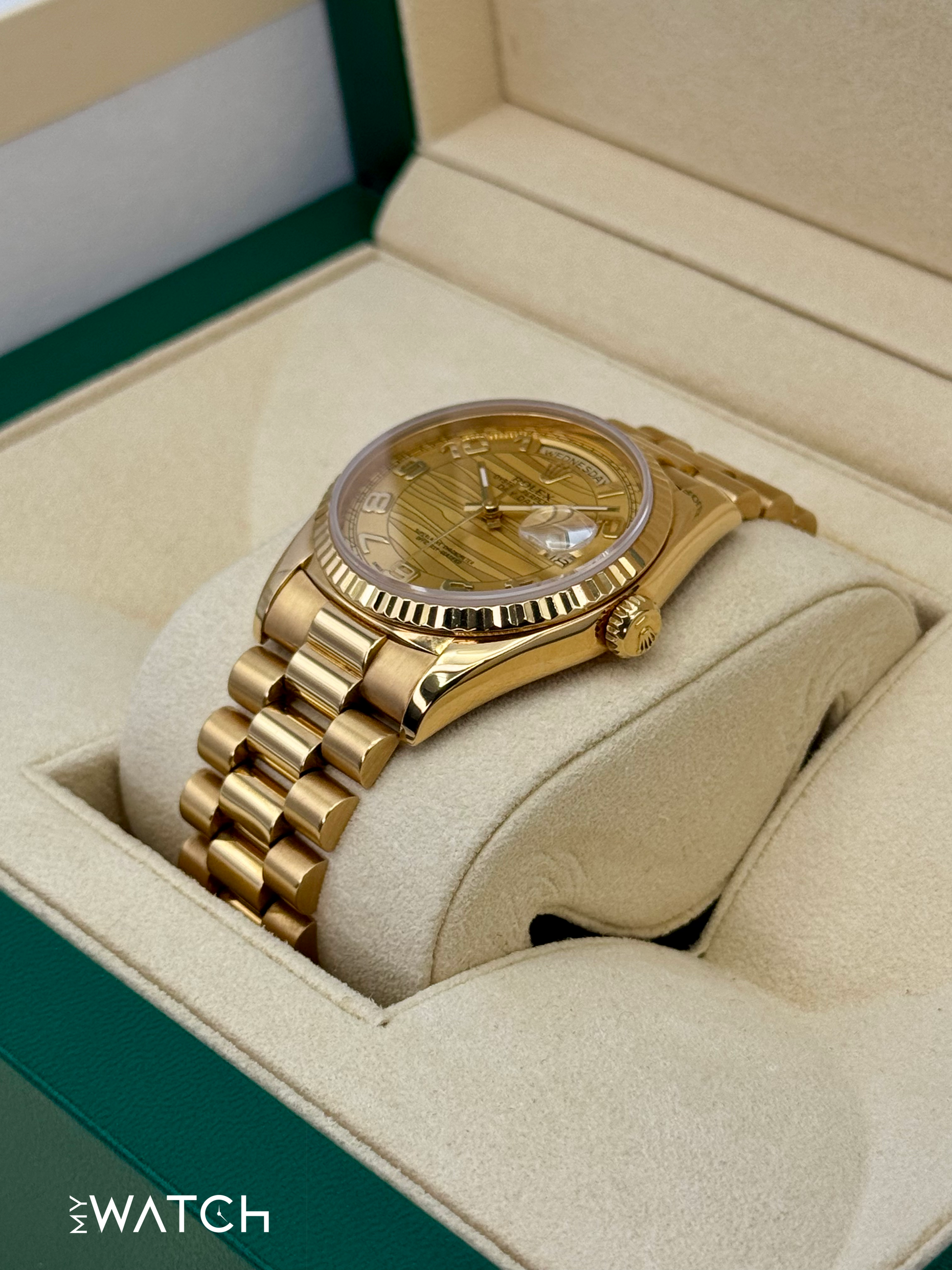 1989 Rolex Day-Date 36mm 18238 Presidential Champagne Wave Dial - MyWatchLLC