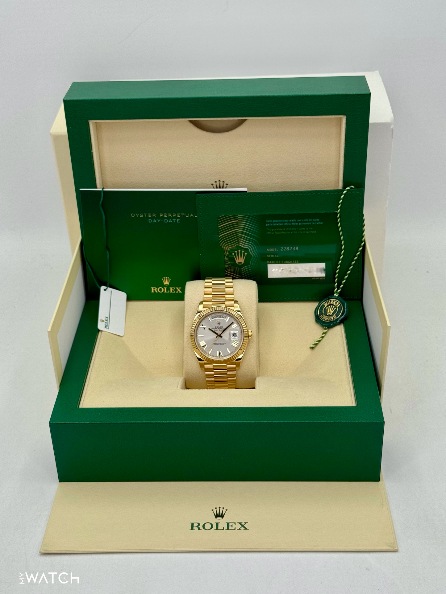 2023 Rolex Day-Date 40mm 228238 Presidential Silver Dial - MyWatchLLC