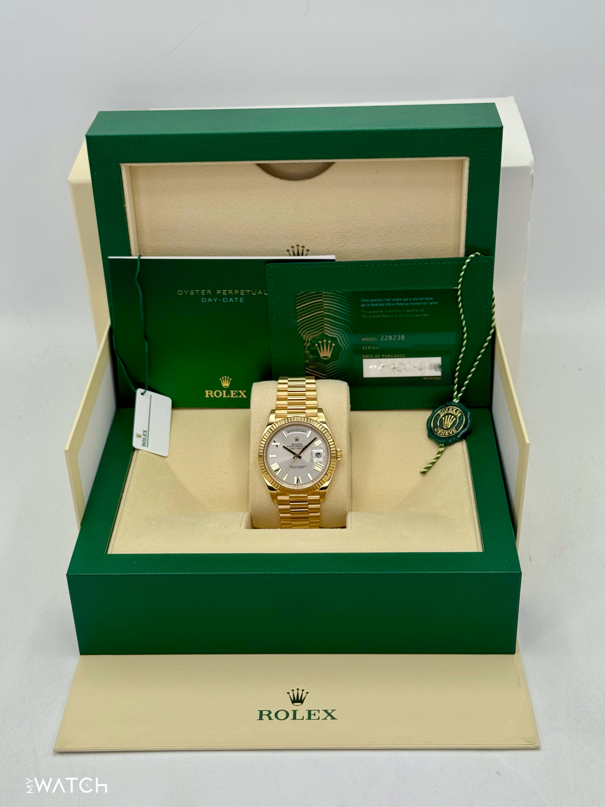 2023 Rolex Day-Date 40mm 228238 Presidential Silver Dial - MyWatchLLC