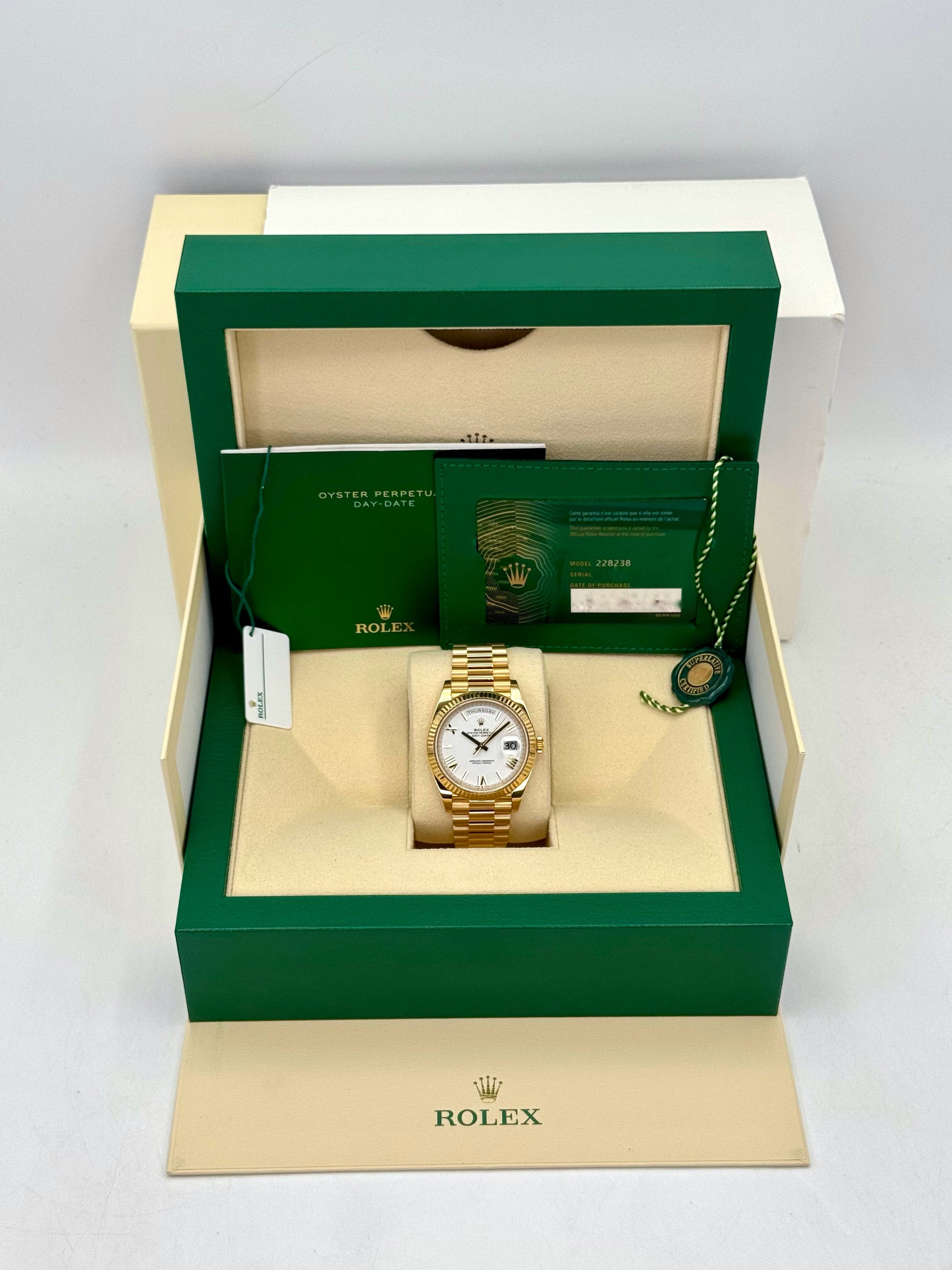 2023 Rolex Day-Date 40mm 228238 Presidential White Dial - MyWatchLLC