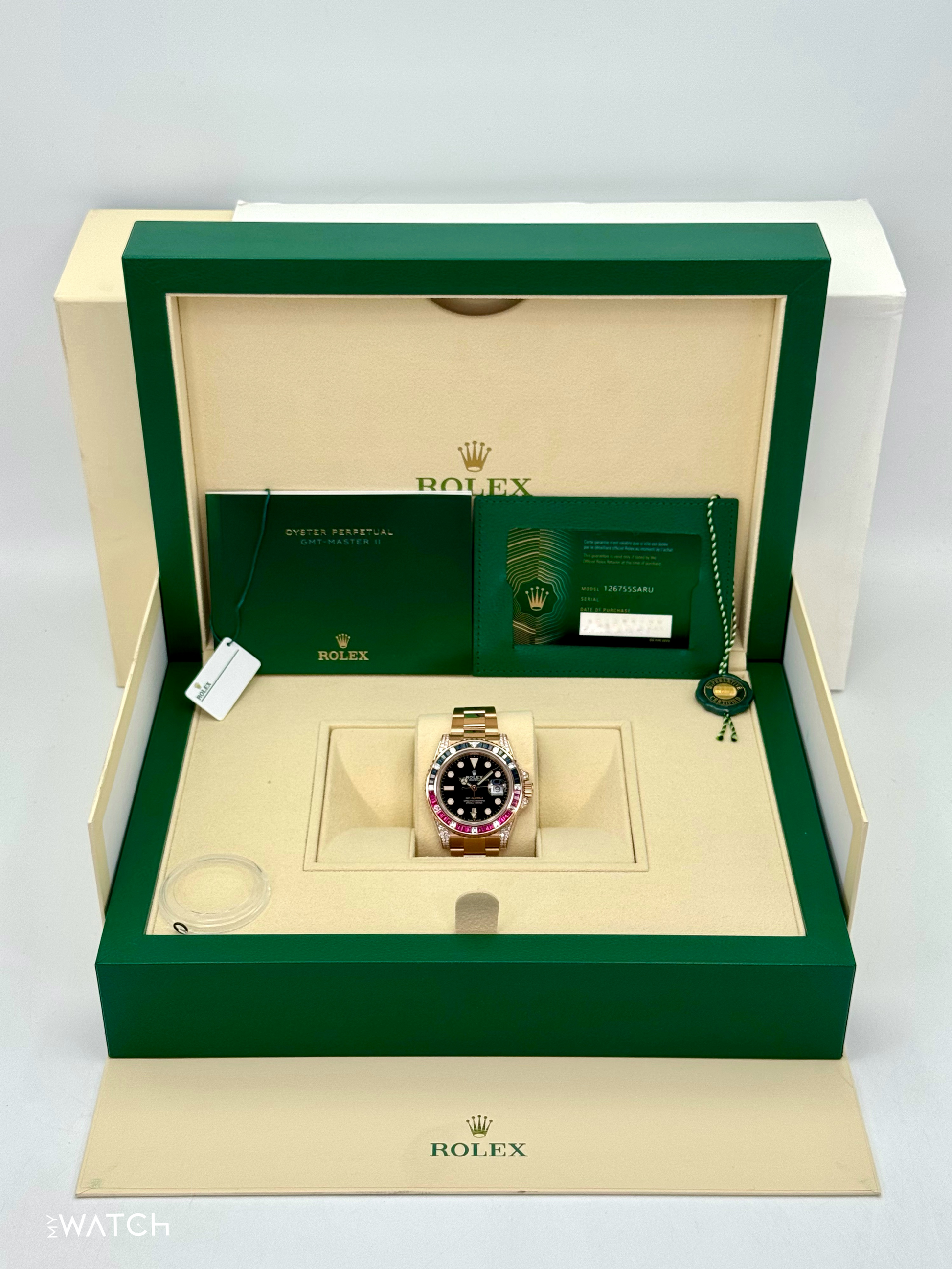 NOS 2021 Rolex GMT-Master II 40mm 126755SARU Pepsi Rose Gold Sapphire Ruby - MyWatchLLC