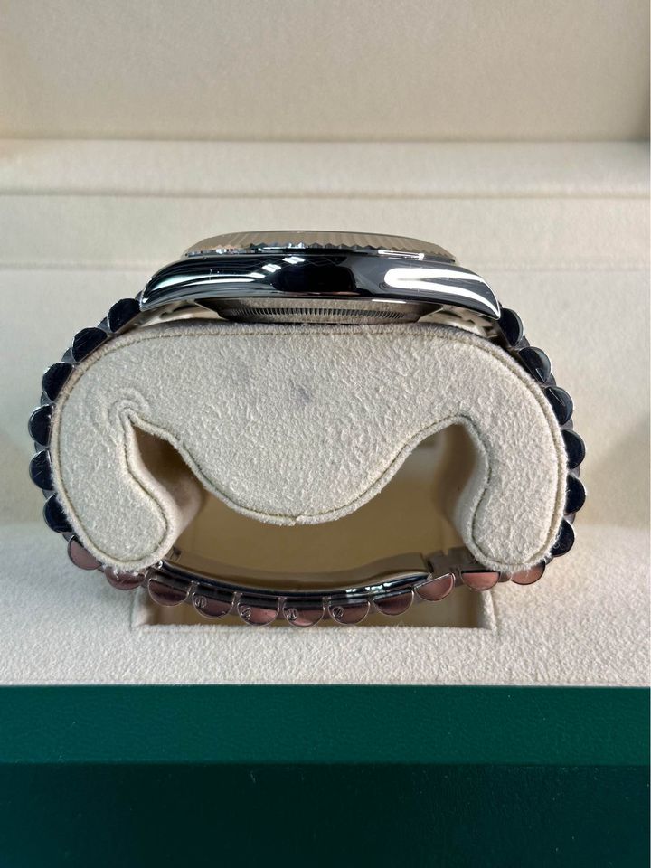 2013 Rolex Day-Date 41mm 218239 White Gold Silver Stick Dial - MyWatchLLC