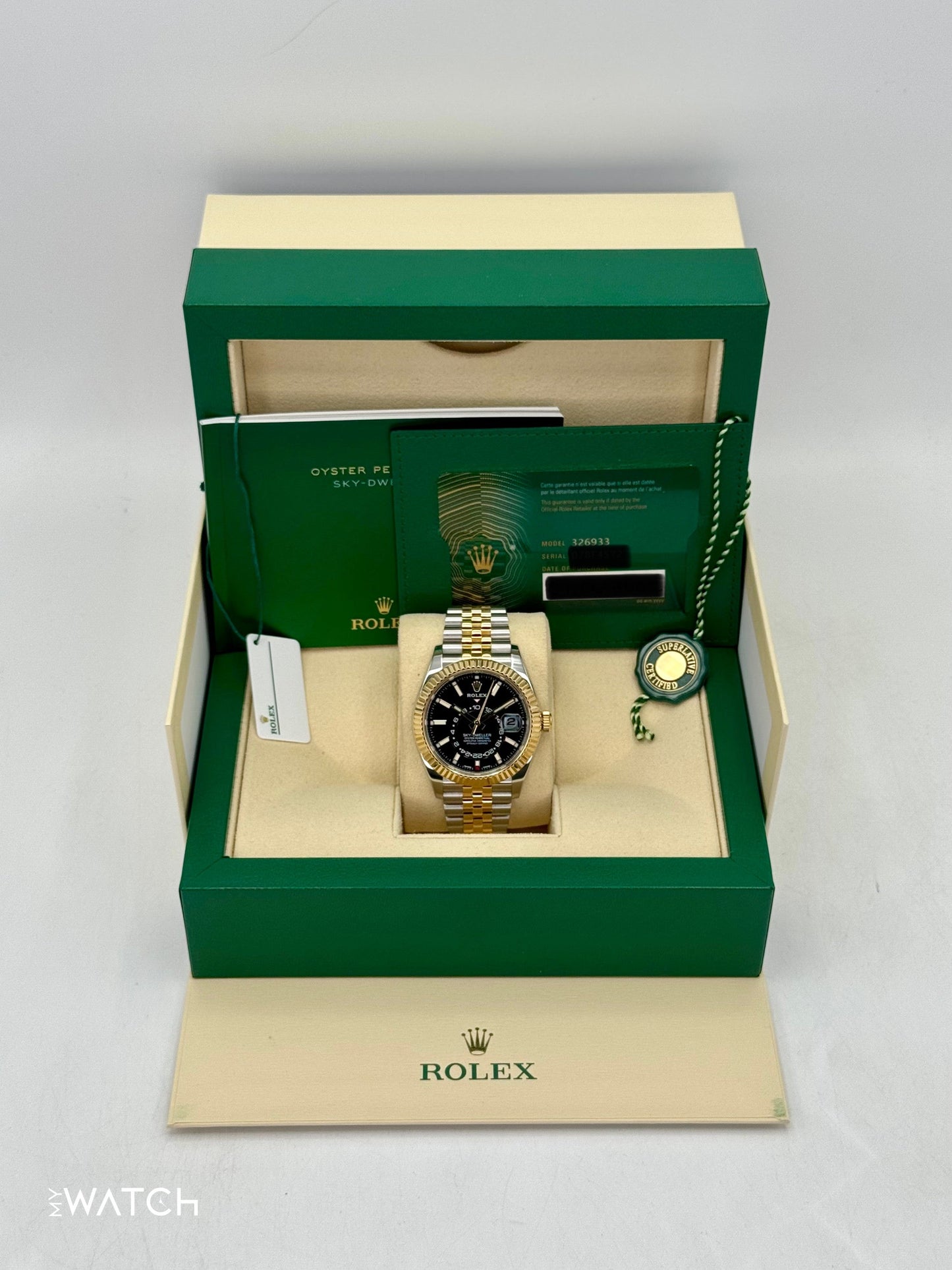 2022 Rolex Sky-Dweller 42mm 326933 Two-Tone Jubilee Black Dial - MyWatchLLC