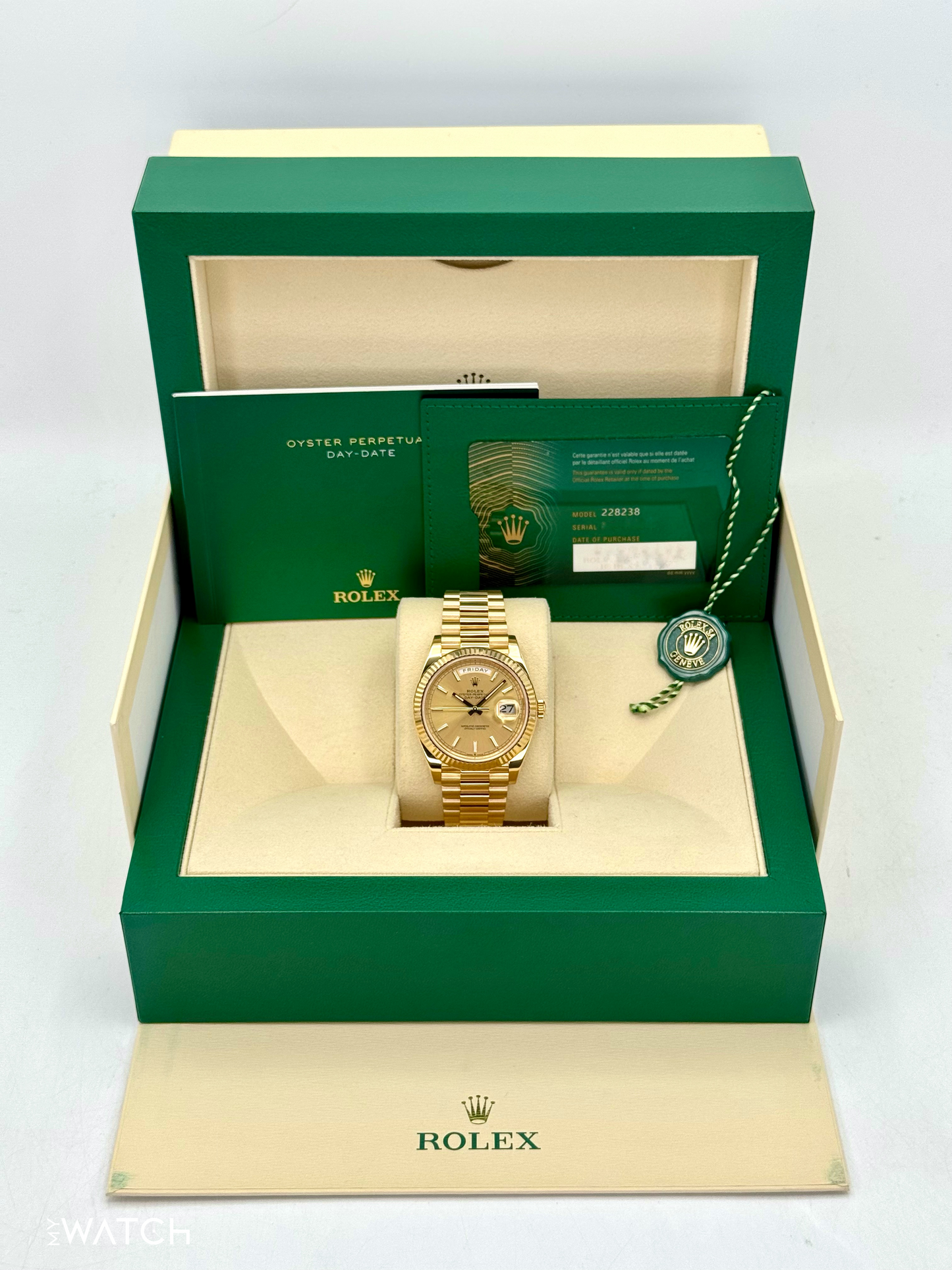 2020 Rolex Day-Date 40mm 228238 Champagne Stick Dial - MyWatchLLC