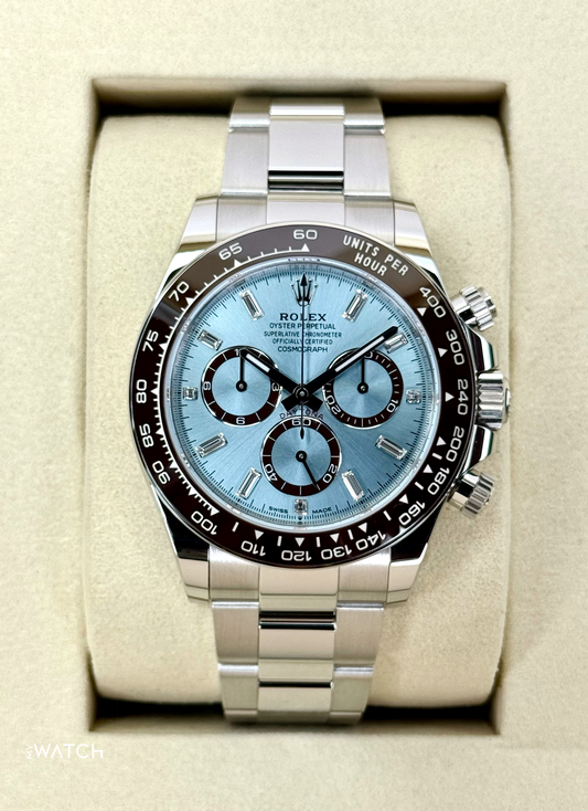 NEW 2025 Rolex Daytona 40mm 126506 Platinum Ice Blue Diamond Baguette Dial - MyWatchLLC