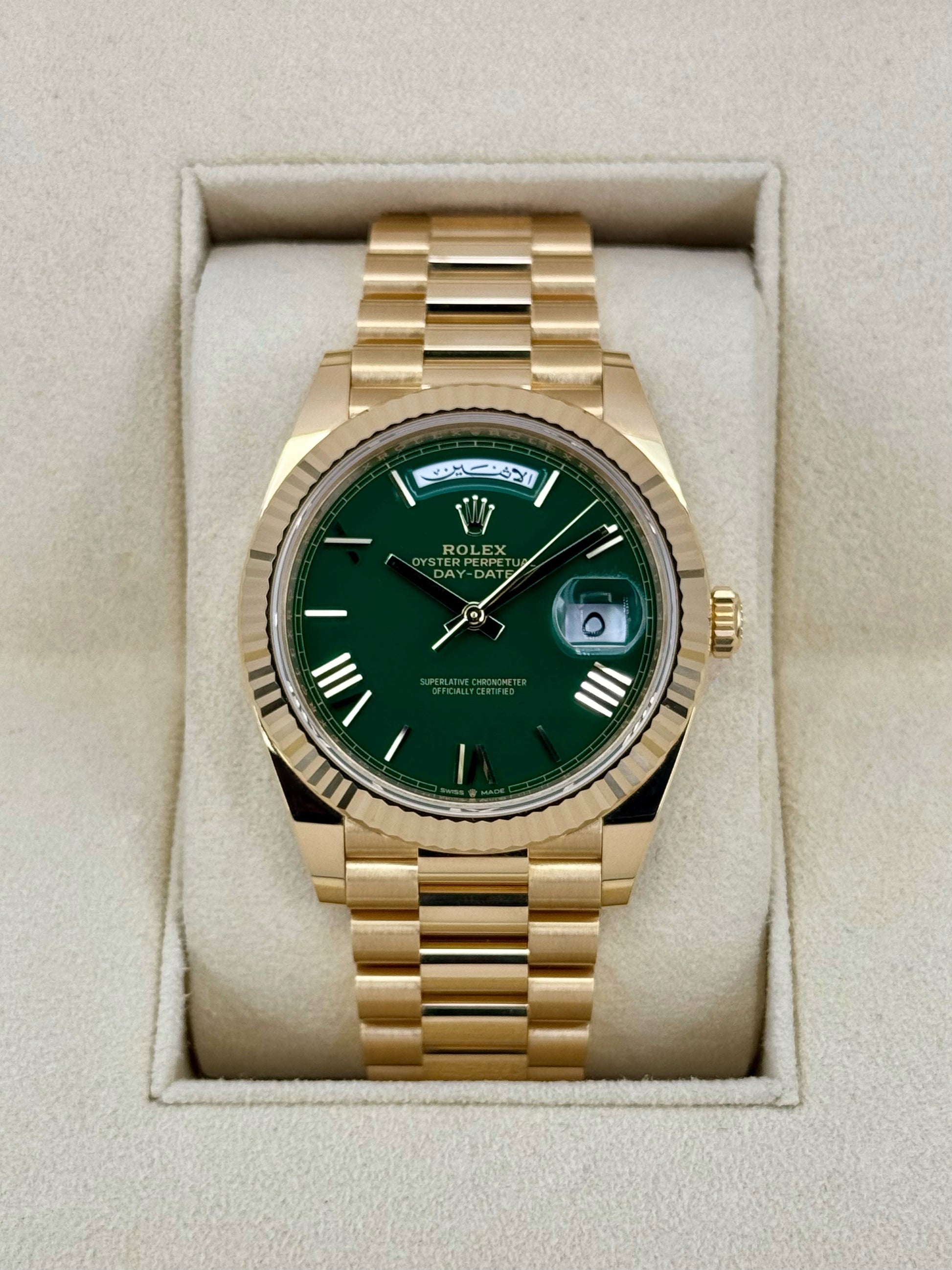 2023 Rolex Day-Date 40mm 228238 Arabic Calendar Green Dial - MyWatchLLC