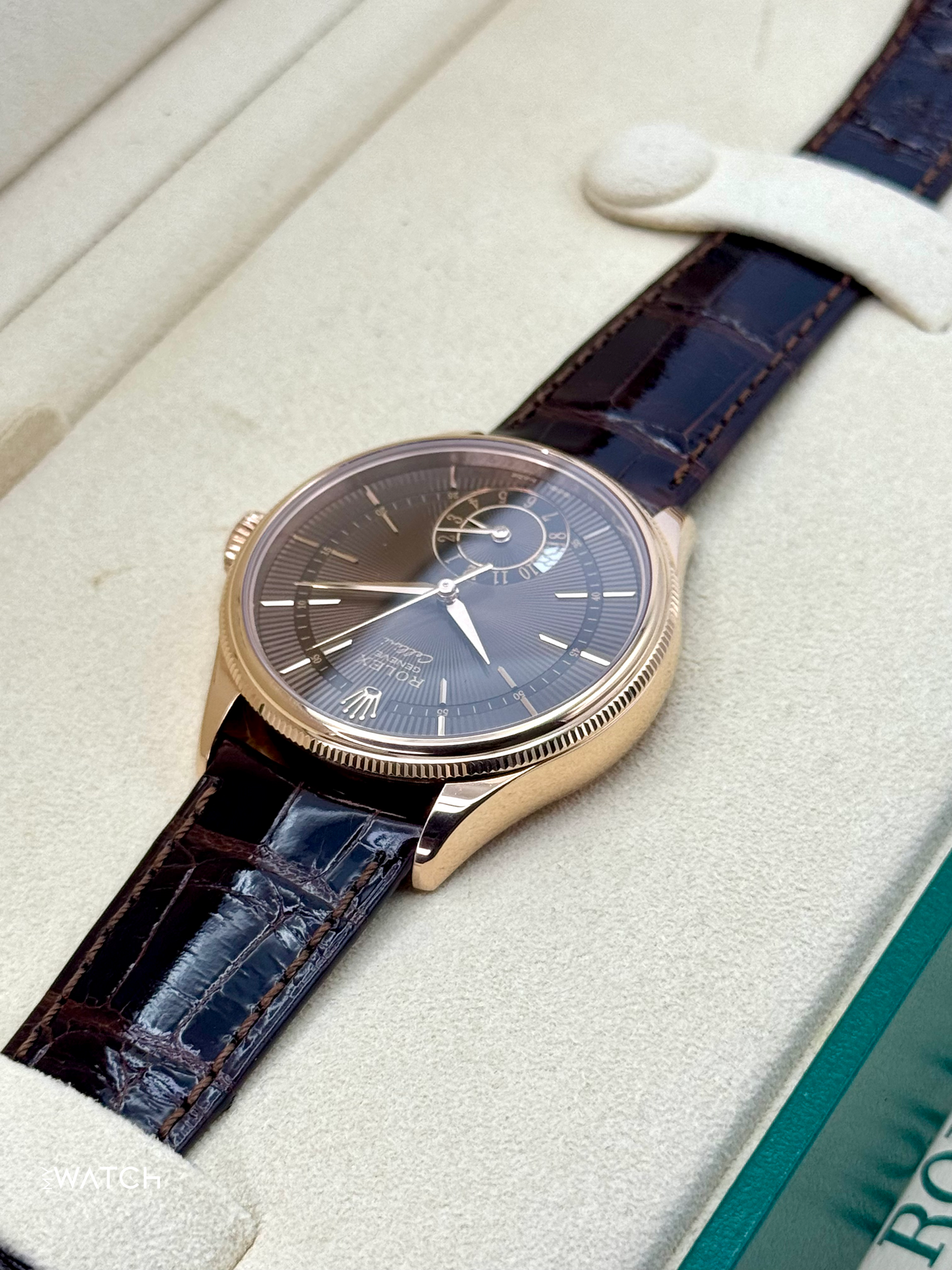 2020 Rolex Cellini Dual Time 39mm 50525 Rose Gold Brown Dial - MyWatchLLC