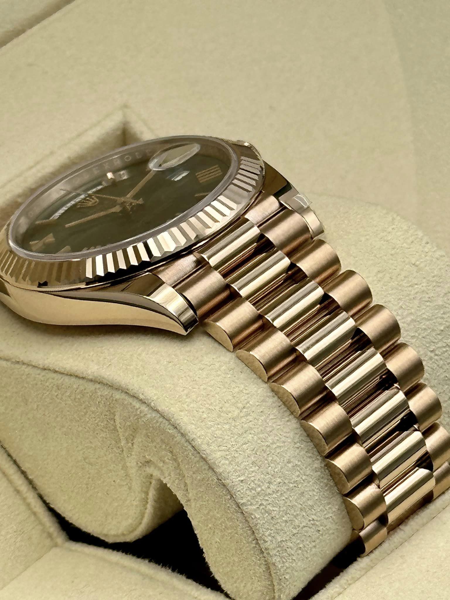 NEW 2020 Rolex Day-Date 40mm 228235 Rose Gold Green Roman Numerals - MyWatchLLC