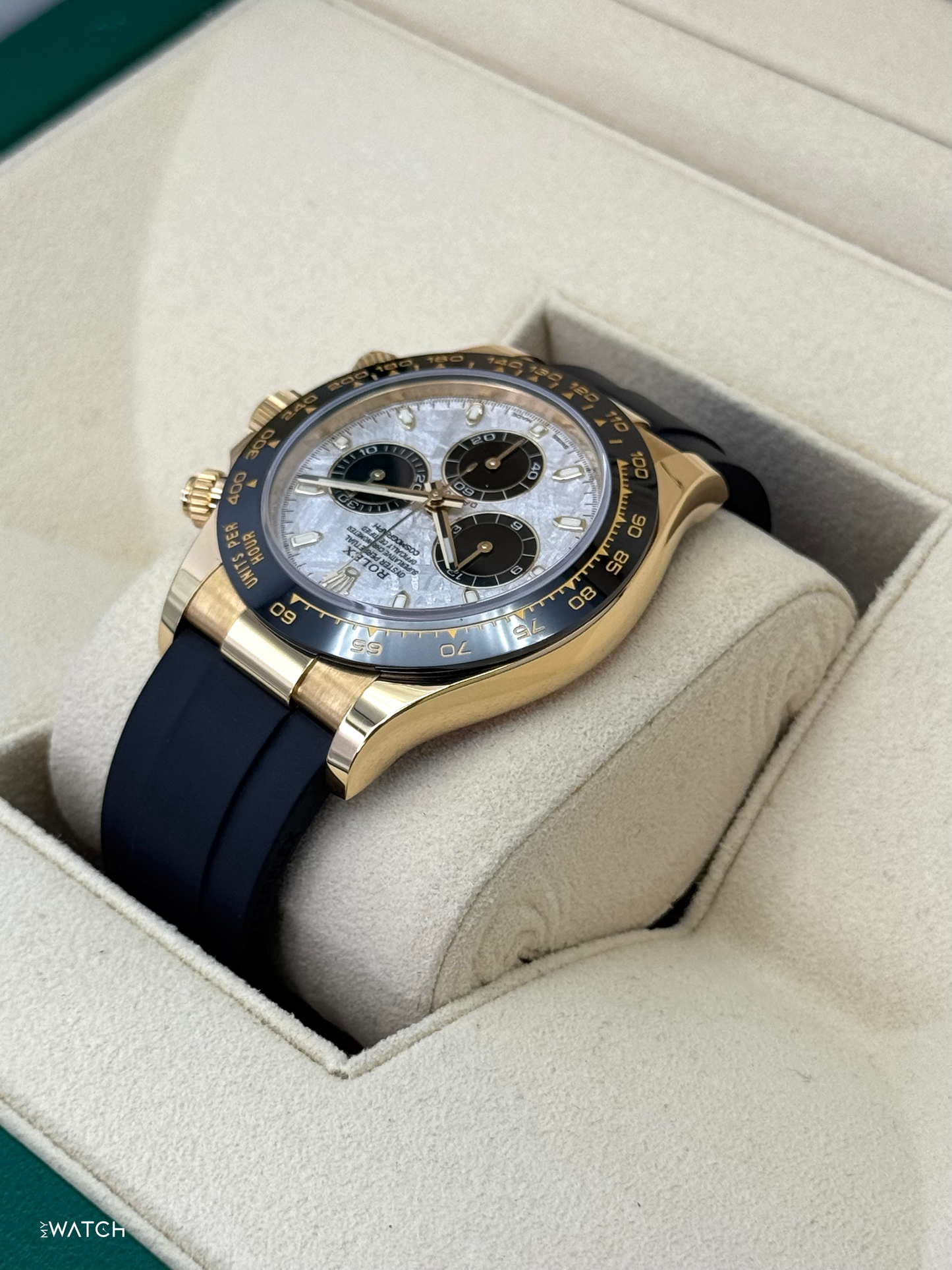 2022 Rolex Daytona 40mm 116518LN Oysterflex Yellow Gold Meteorite Dial - MyWatchLLC