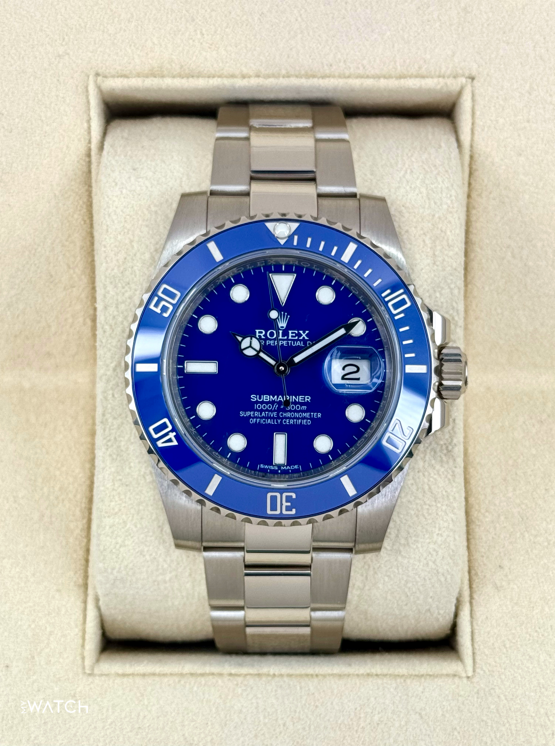 2018 Rolex Submariner "Smurf" 40mm 116619LB White Gold Blue Dial - MyWatchLLC