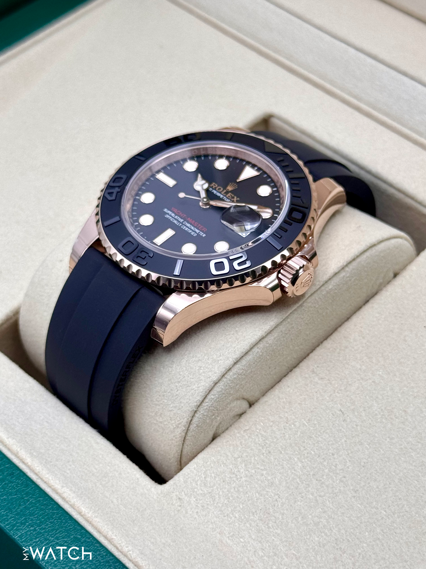 New 2025 Rolex Yacht-Master 40mm 126655 Rose Gold Oysterflex Black Dial - MyWatchLLC