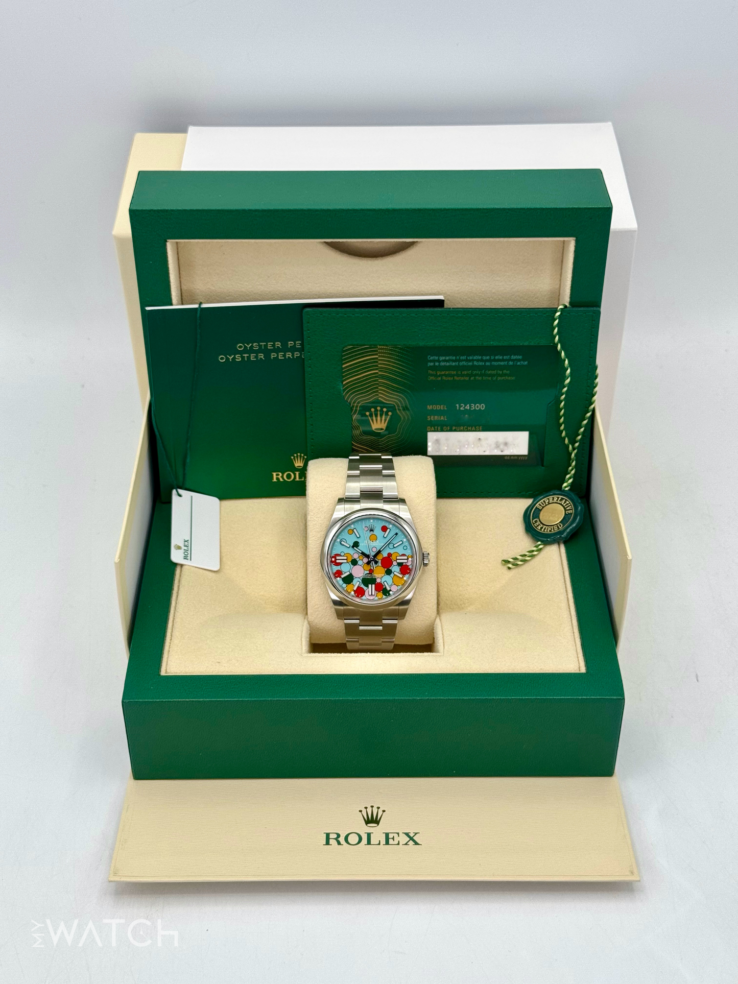 NEW 2024 Rolex Oyster Perpetual 41mm 124300 Celebration Dial - MyWatchLLC