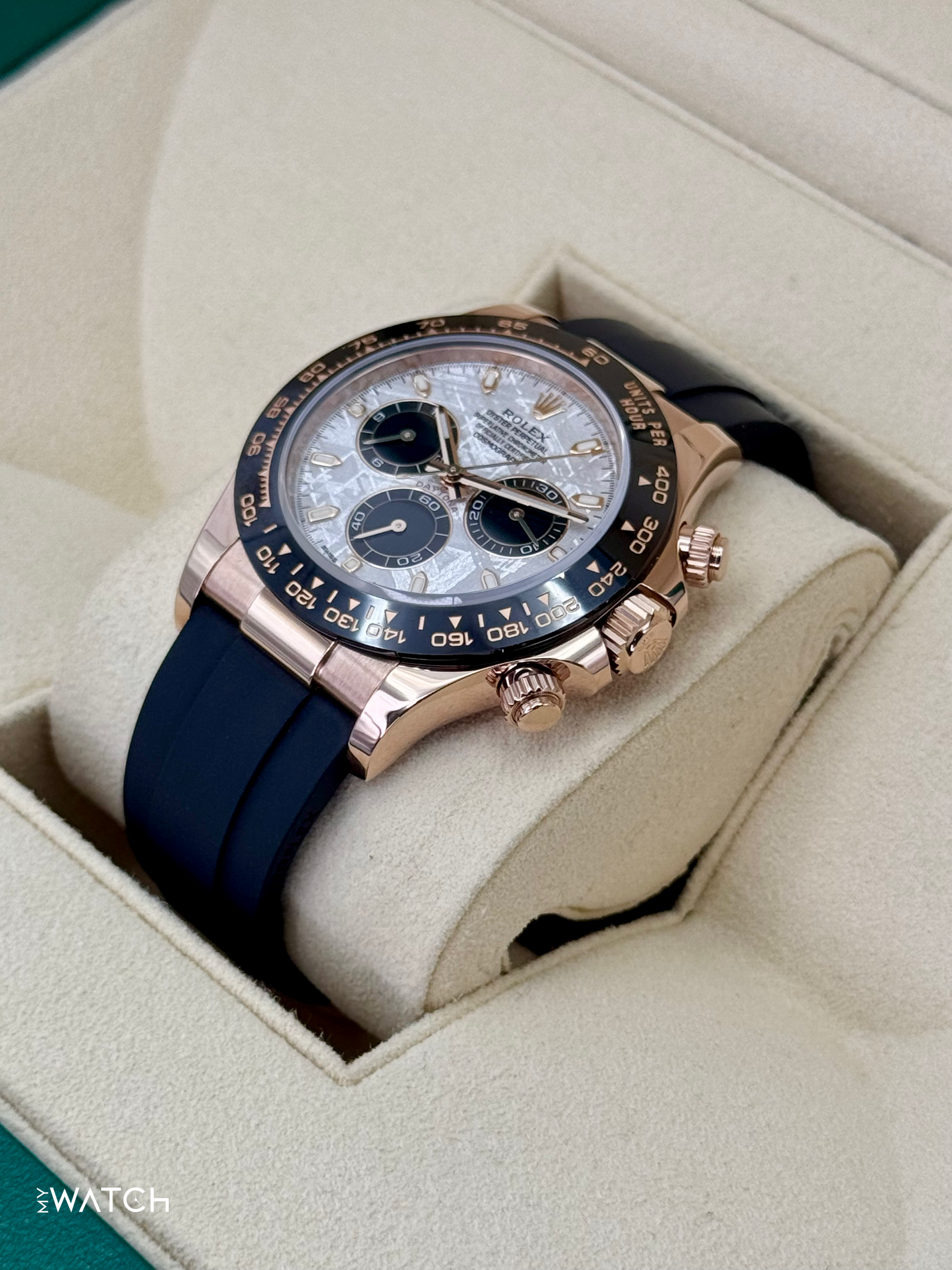 2022 Rolex Daytona 40mm 116515LN Rose Gold Oysterflex Meteorite Dial - MyWatchLLC