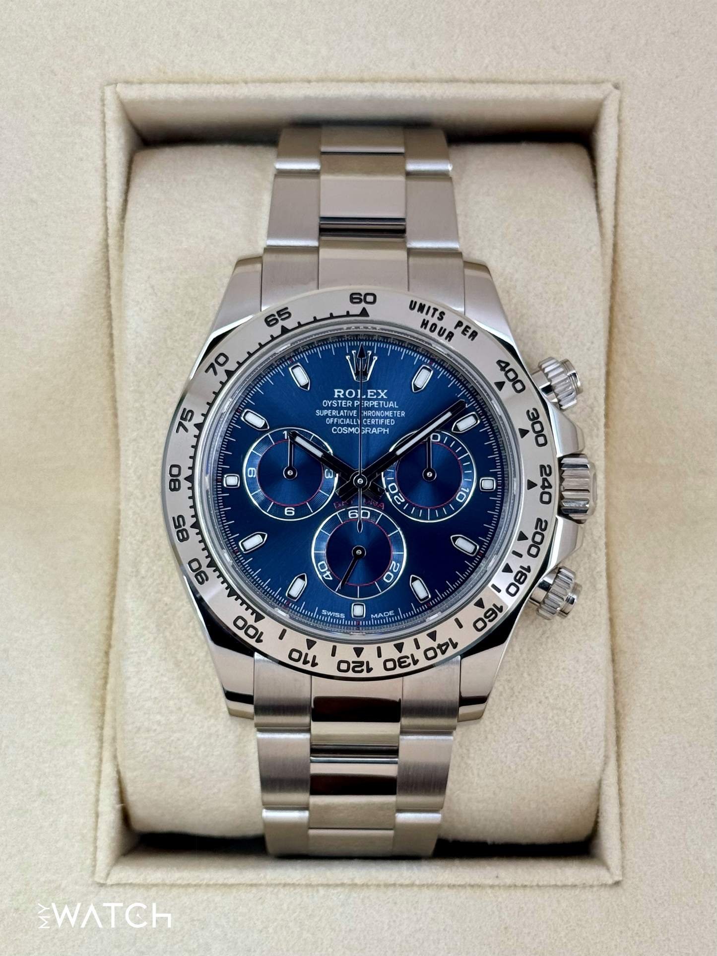 2019 Rolex Daytona 40mm 116509 White Gold Blue Dial - MyWatchLLC