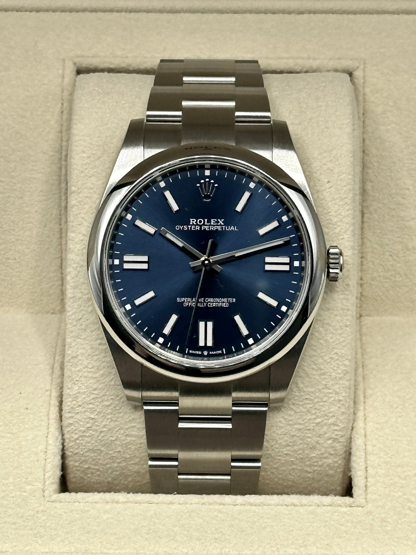 2022 Rolex Oyster Perpetual 41mm 124300 Stainless Steel Blue Stick Dial - MyWatchLLC