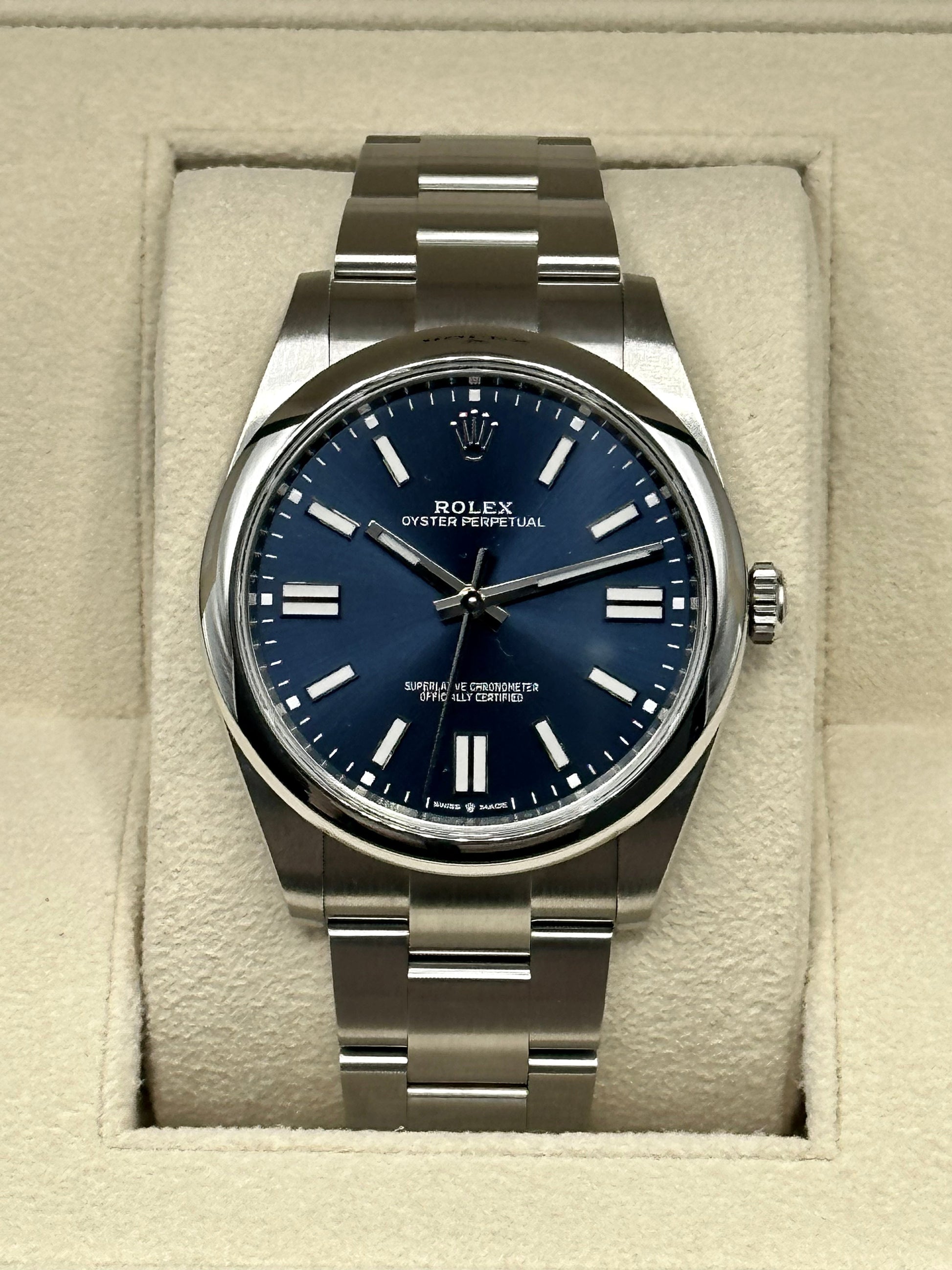2022 Rolex Oyster Perpetual 41mm 124300 Stainless Steel Blue Stick Dial - MyWatchLLC