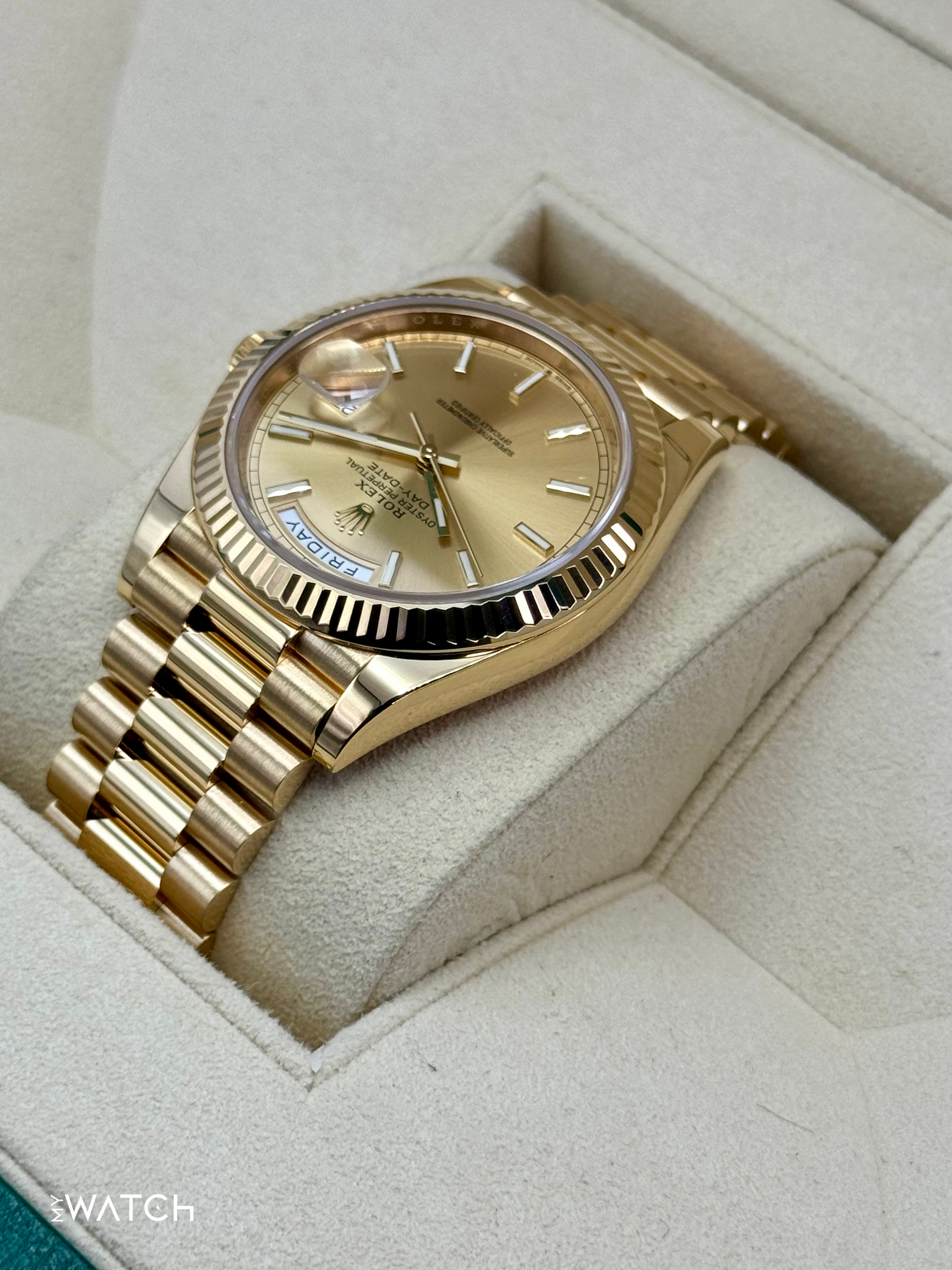 2020 Rolex Day-Date 40mm 228238 Champagne Stick Dial - MyWatchLLC