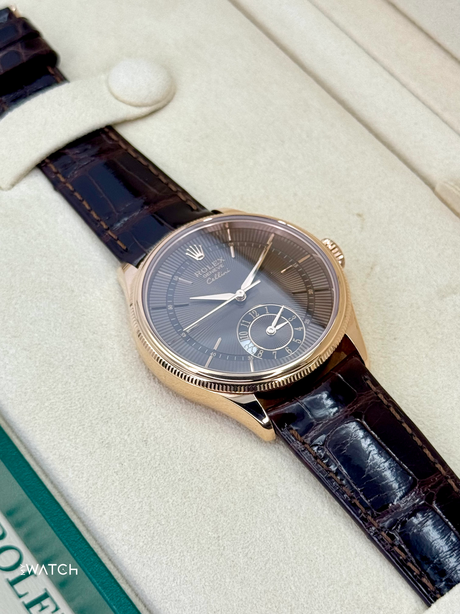 2020 Rolex Cellini Dual Time 39mm 50525 Rose Gold Brown Dial - MyWatchLLC