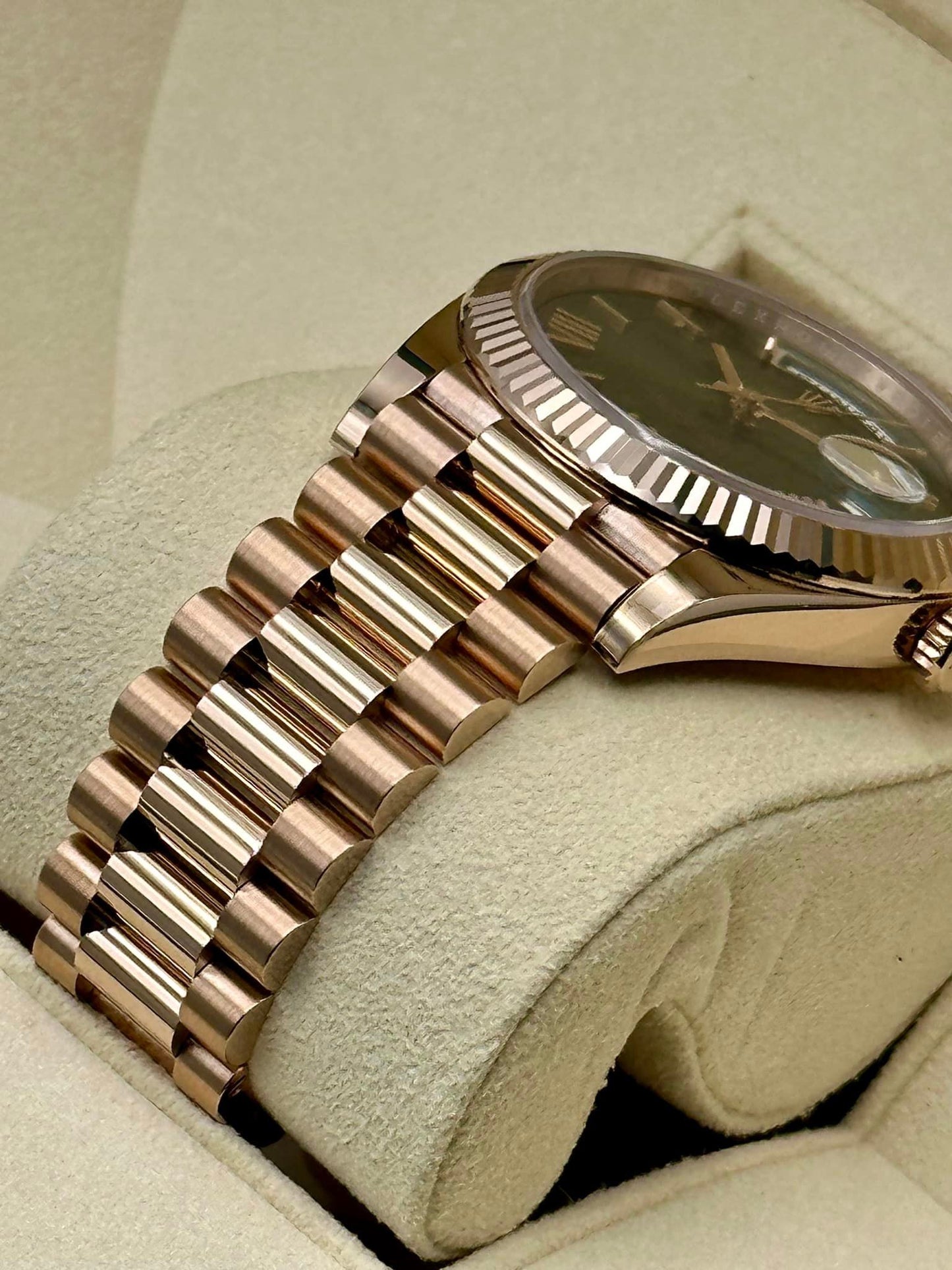 NEW 2020 Rolex Day-Date 40mm 228235 Rose Gold Green Roman Numerals - MyWatchLLC