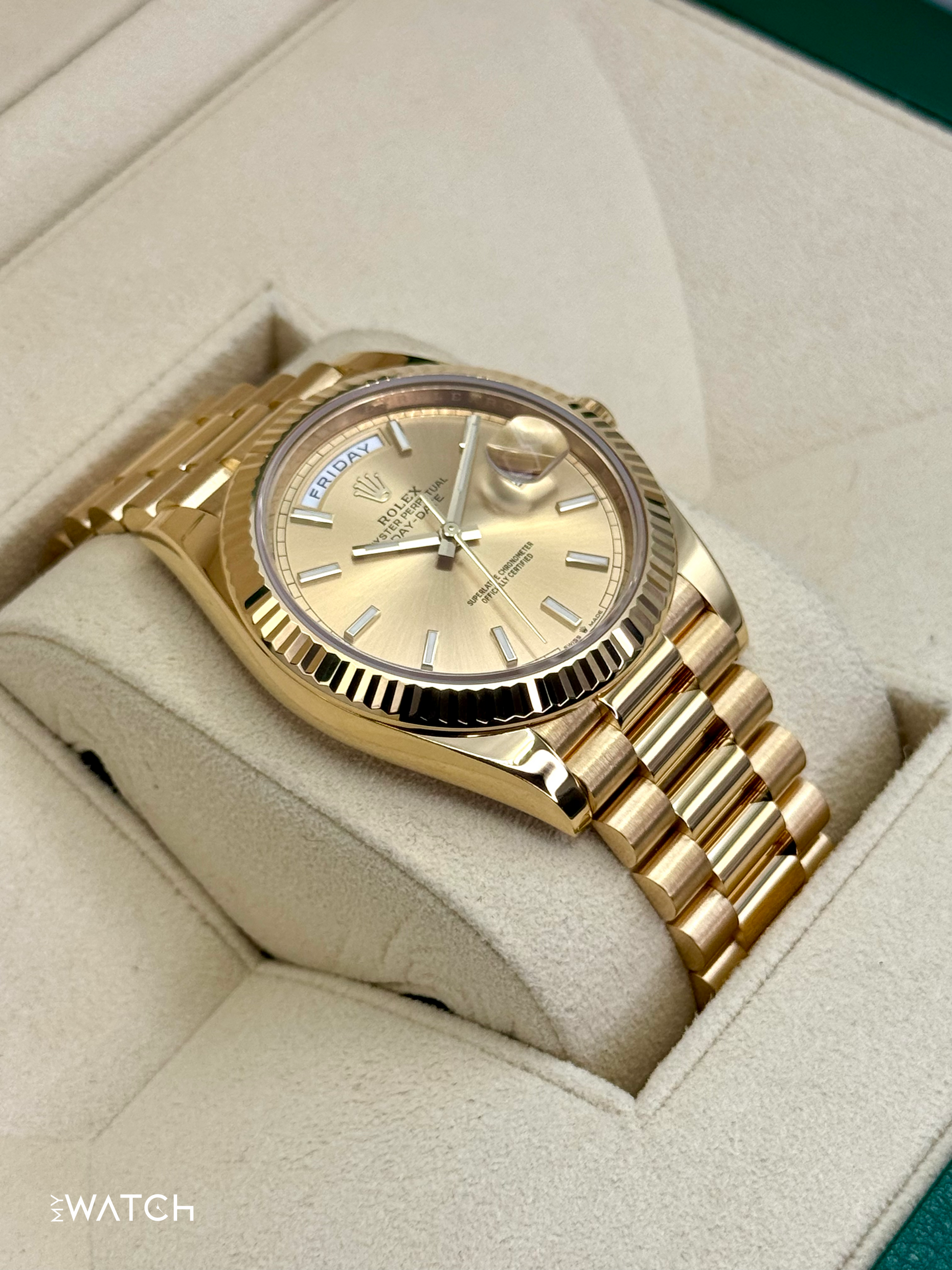 2020 Rolex Day-Date 40mm 228238 Champagne Stick Dial - MyWatchLLC