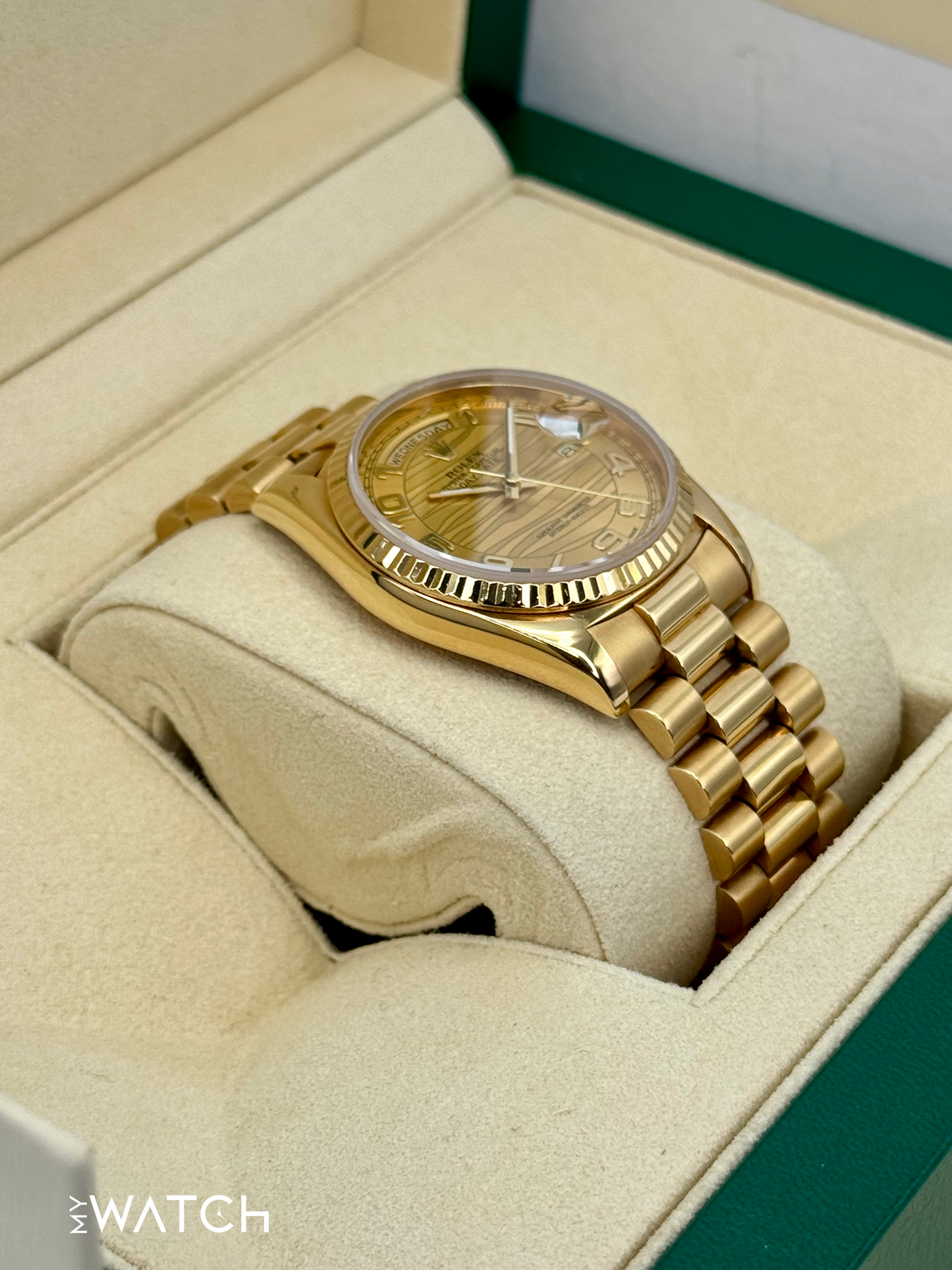 1989 Rolex Day-Date 36mm 18238 Presidential Champagne Wave Dial - MyWatchLLC