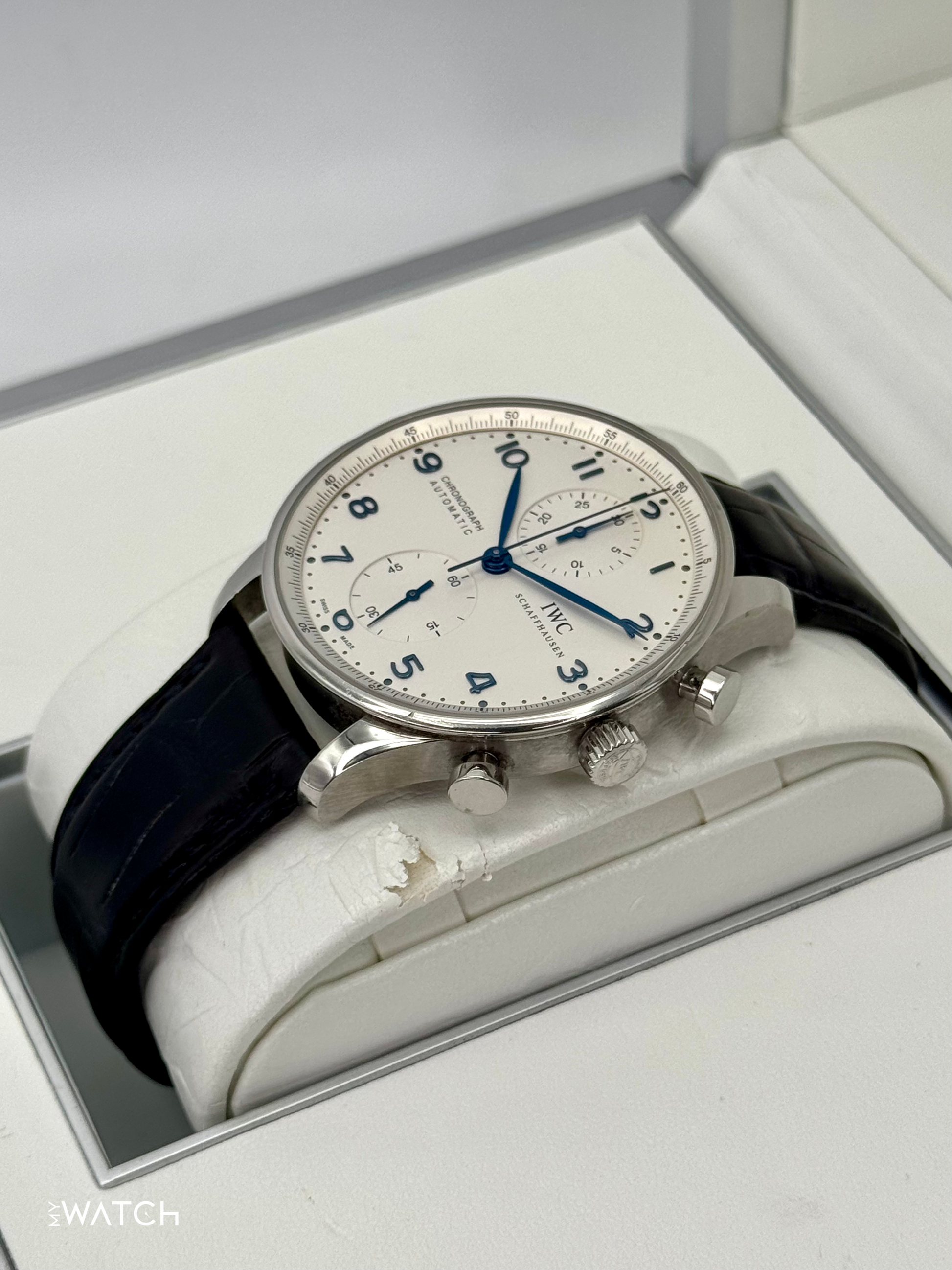 2010 IWC Portuguese Chronograph 41mm IW371417 Stainless Steel White Dial - MyWatchLLC