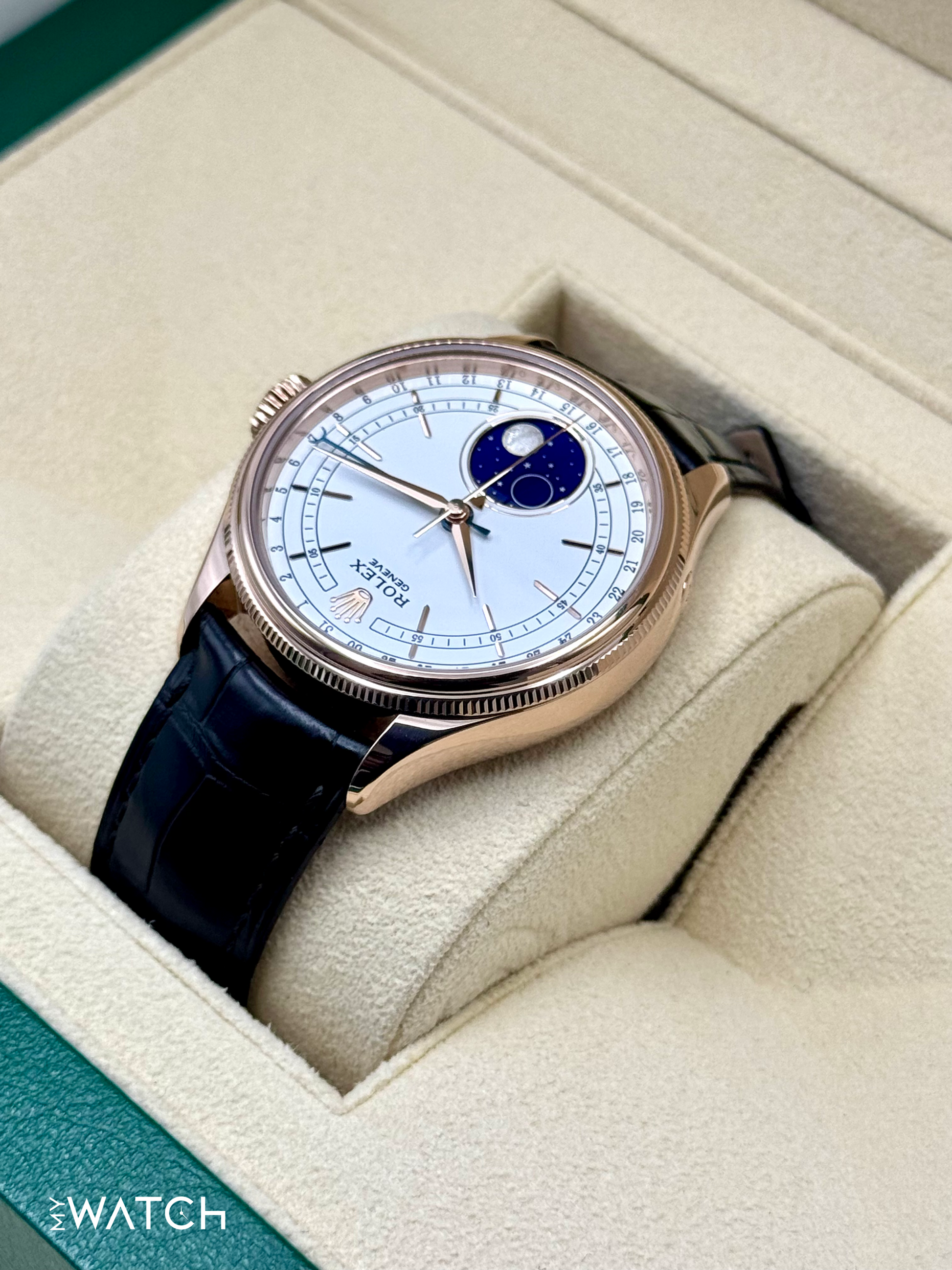 2022 Rolex Cellini Moonphase 39mm 50535 Rose Gold White Dial - MyWatchLLC