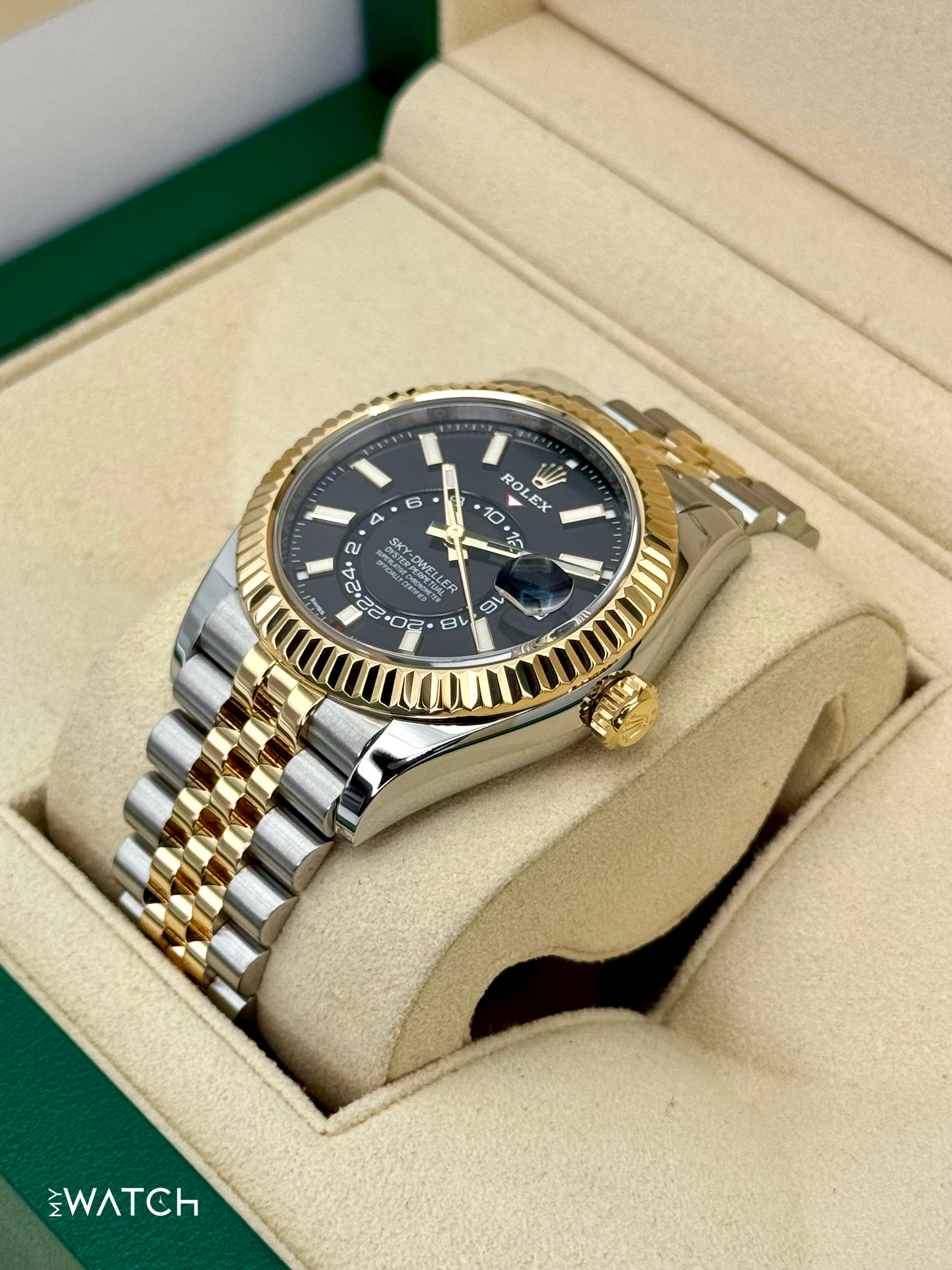 2022 Rolex Sky-Dweller 42mm 326933 Two-Tone Jubilee Black Dial - MyWatchLLC