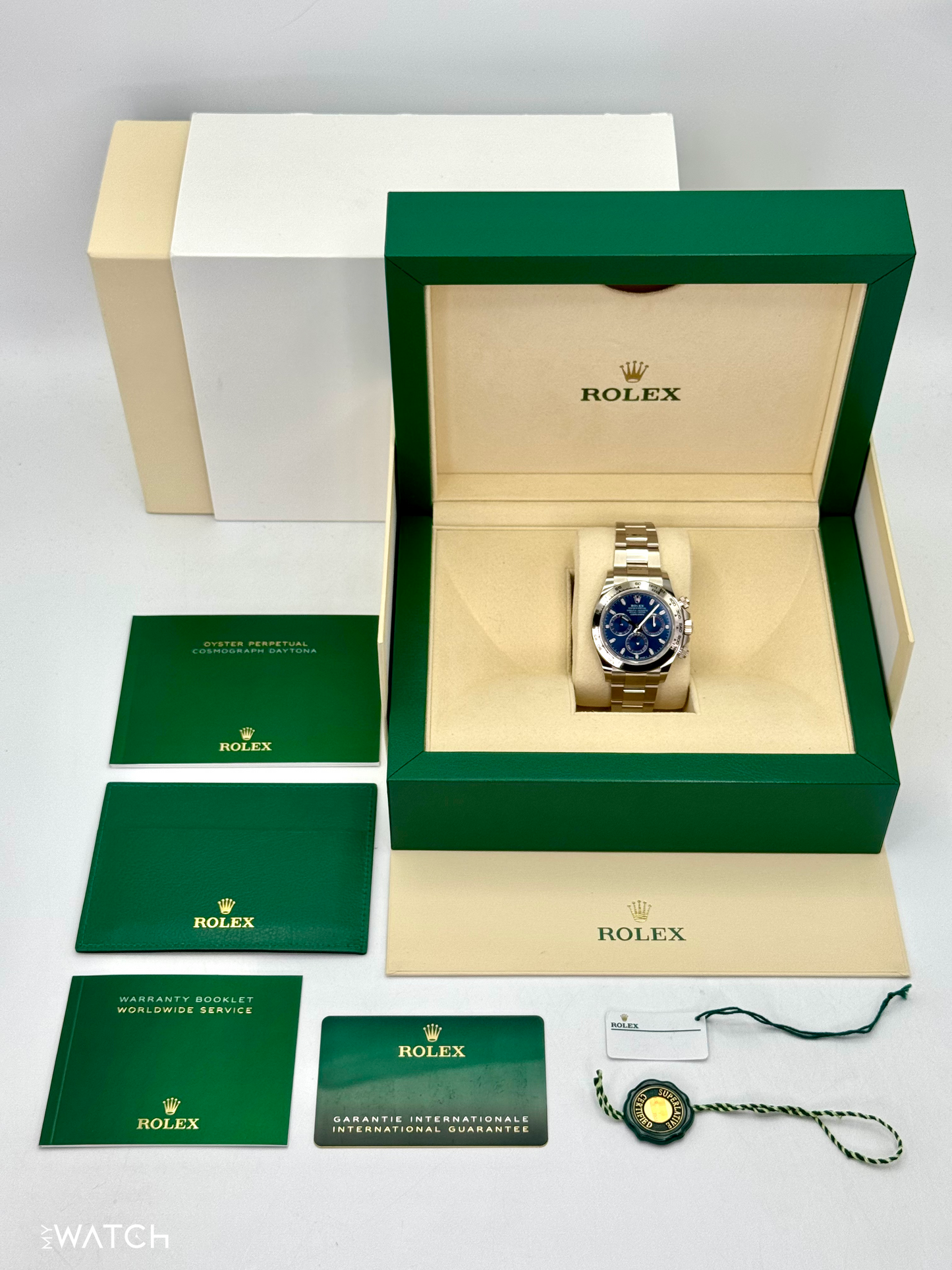 2021 Rolex Daytona 40mm 116509 White Gold Blue Dial - MyWatchLLC