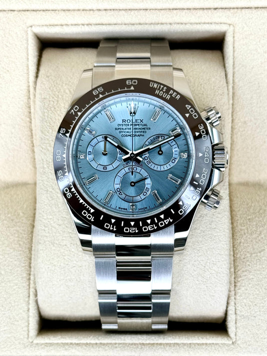 NEW 2023 Rolex Daytona 40mm 116506 Platinum Ice Blue Diamond Dial - MyWatchLLC