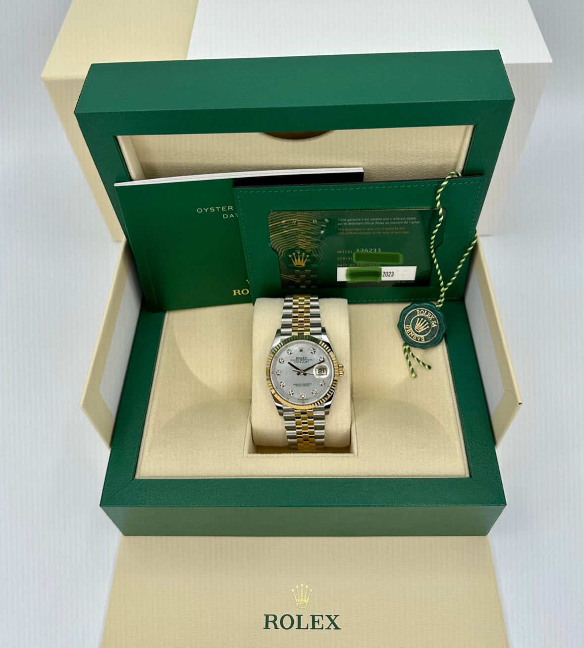 NEW 2023 Rolex Datejust 36mm 126233 Mother of Pearl Diamond Dial - MyWatchLLC