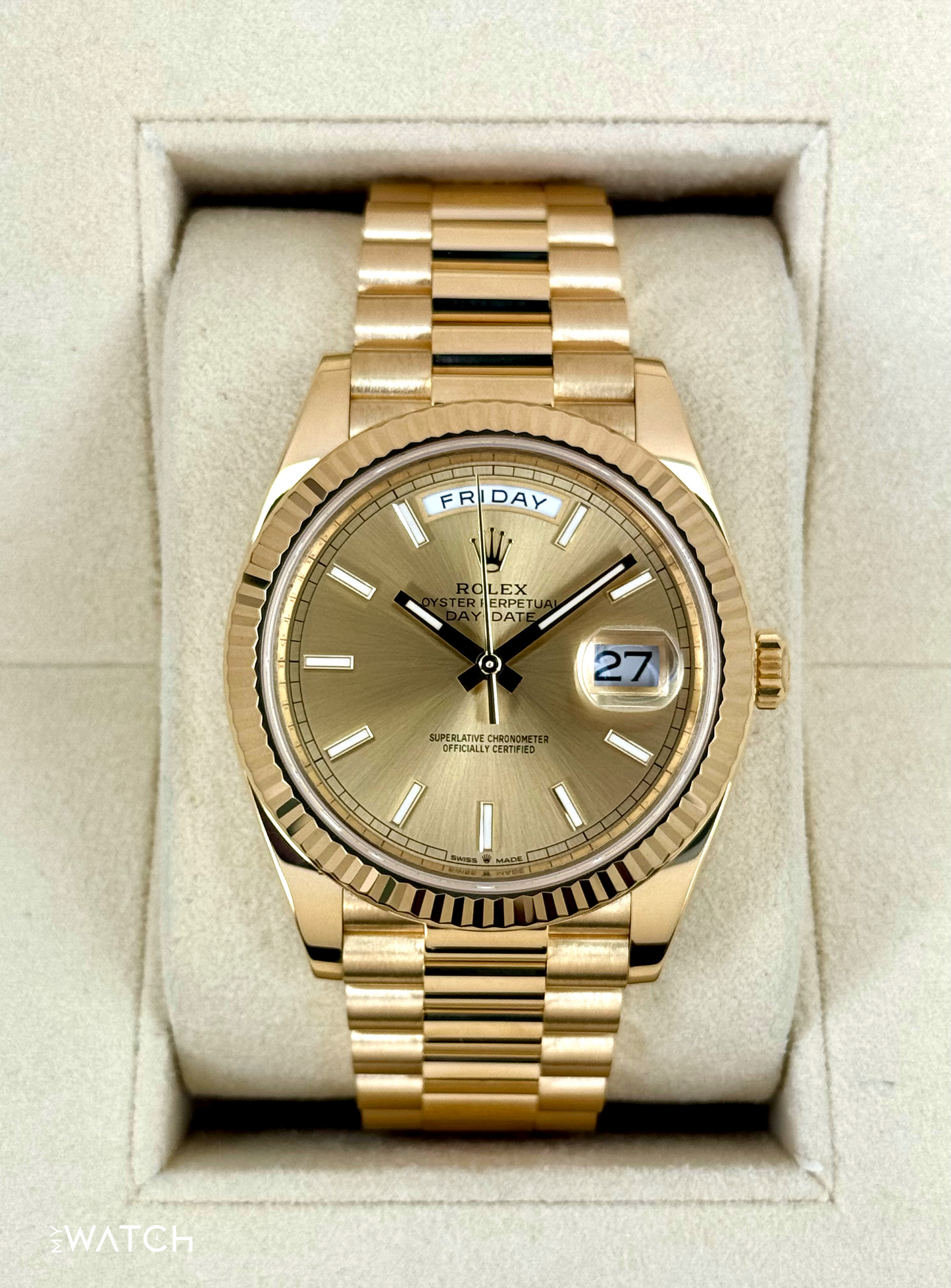 2020 Rolex Day-Date 40mm 228238 Champagne Stick Dial - MyWatchLLC