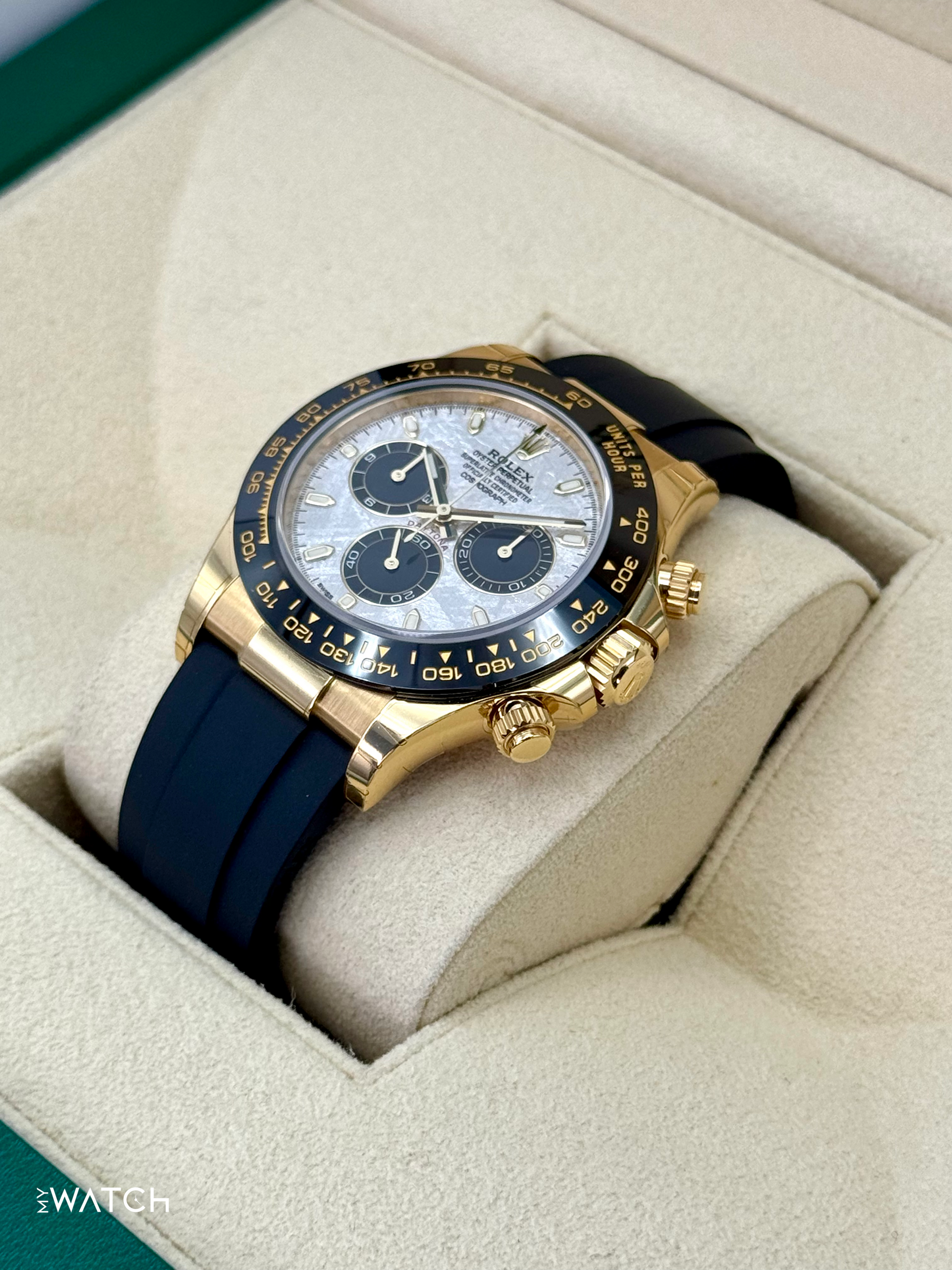 2022 Rolex Daytona 40mm 126518LN Yellow Gold Oysterflex Meteorite Dial (STICKERED) - MyWatchLLC