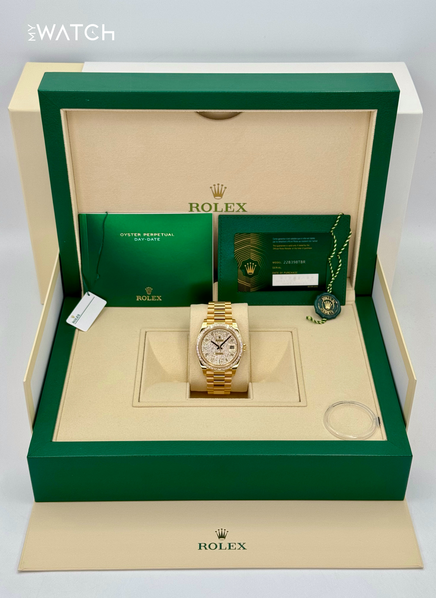 NEW 2025 Rolex Day-Date 40mm 228398TBR Diamond Paved Dial - MyWatchLLC