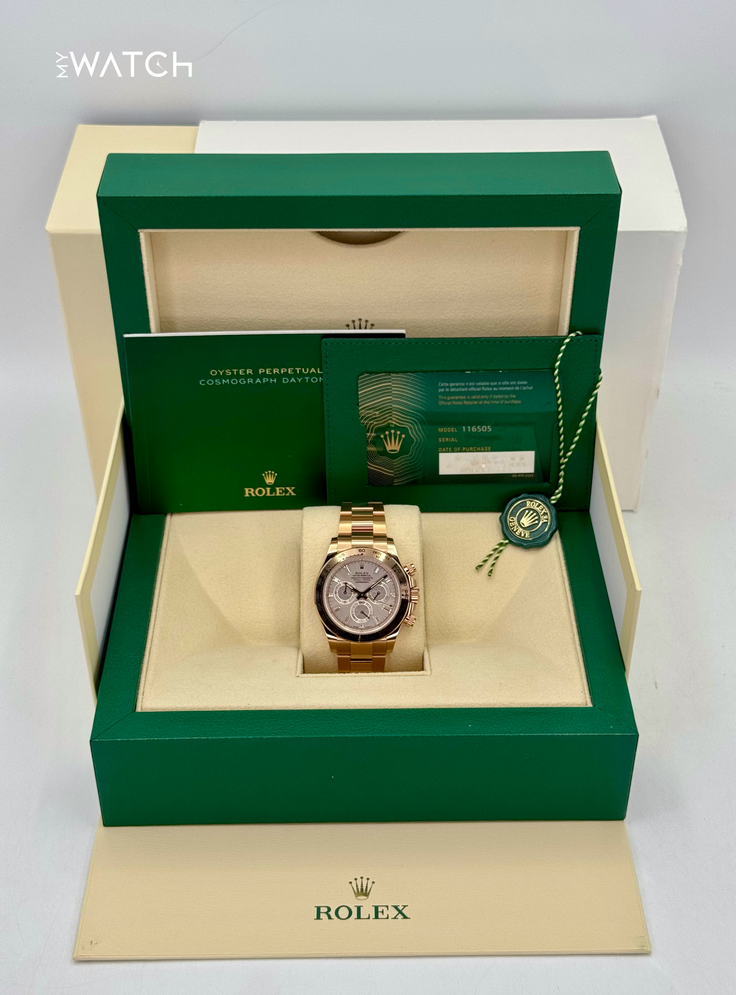 2022 Rolex Daytona 40mm 116505 Rose Gold Sundust Diamond Baguette Dial - MyWatchLLC