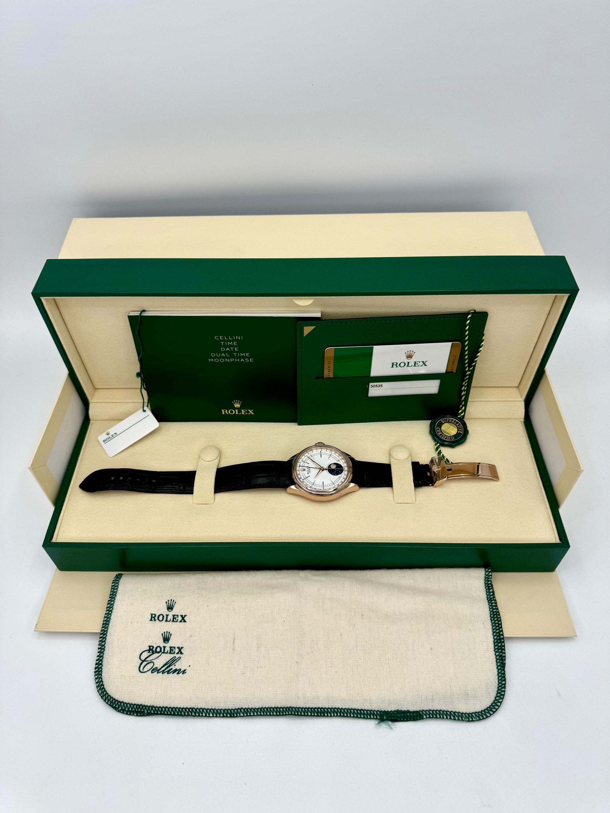 2018 Rolex Cellini Moonphase 39mm 50535 Rose Gold White Dial - MyWatchLLC