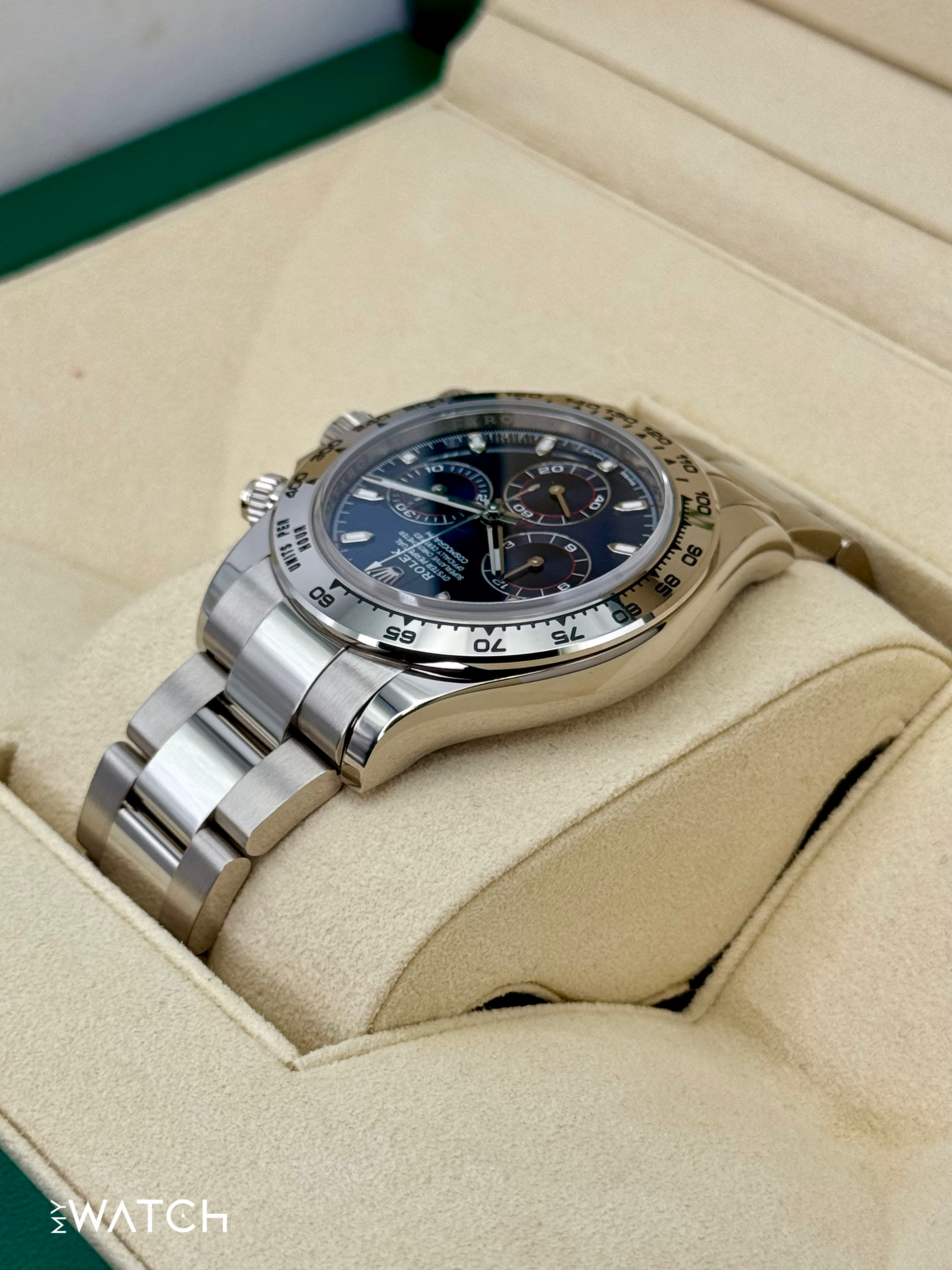 2019 Rolex Daytona 40mm 116509 White Gold Blue Dial - MyWatchLLC