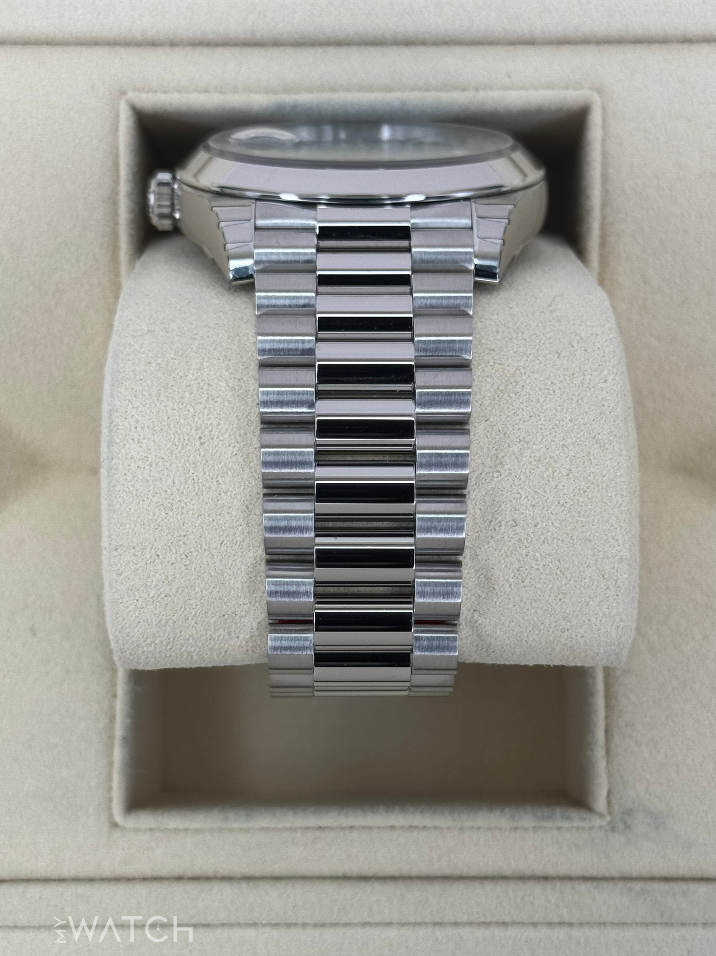 NEW 2024 Rolex Day-Date 40mm 228206 Platinum Blue Motif Dial - MyWatchLLC