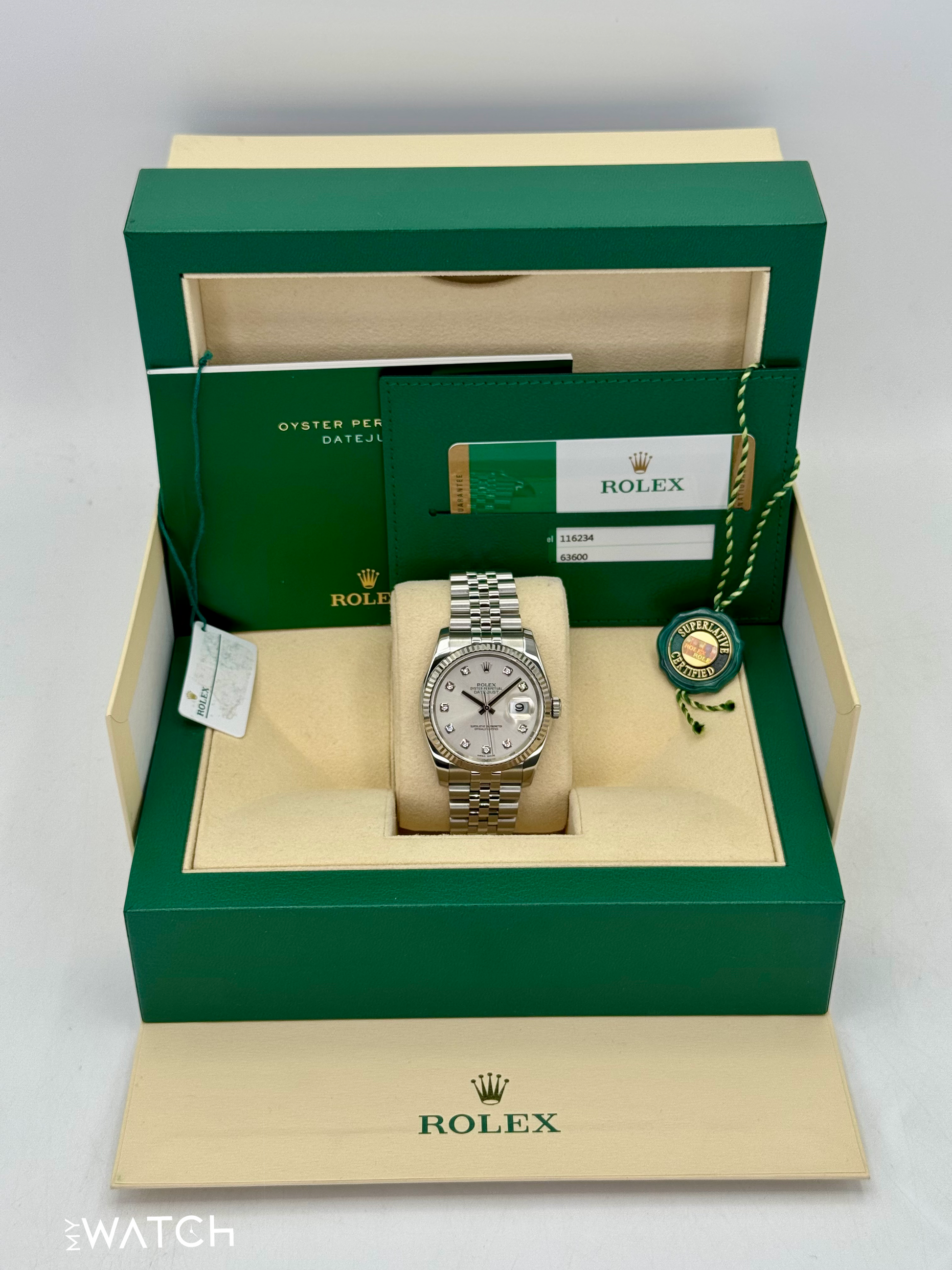 2017 Rolex Datejust 36mm 116234 Stainless Steel Jubilee Silver Diamond Dial - MyWatchLLC