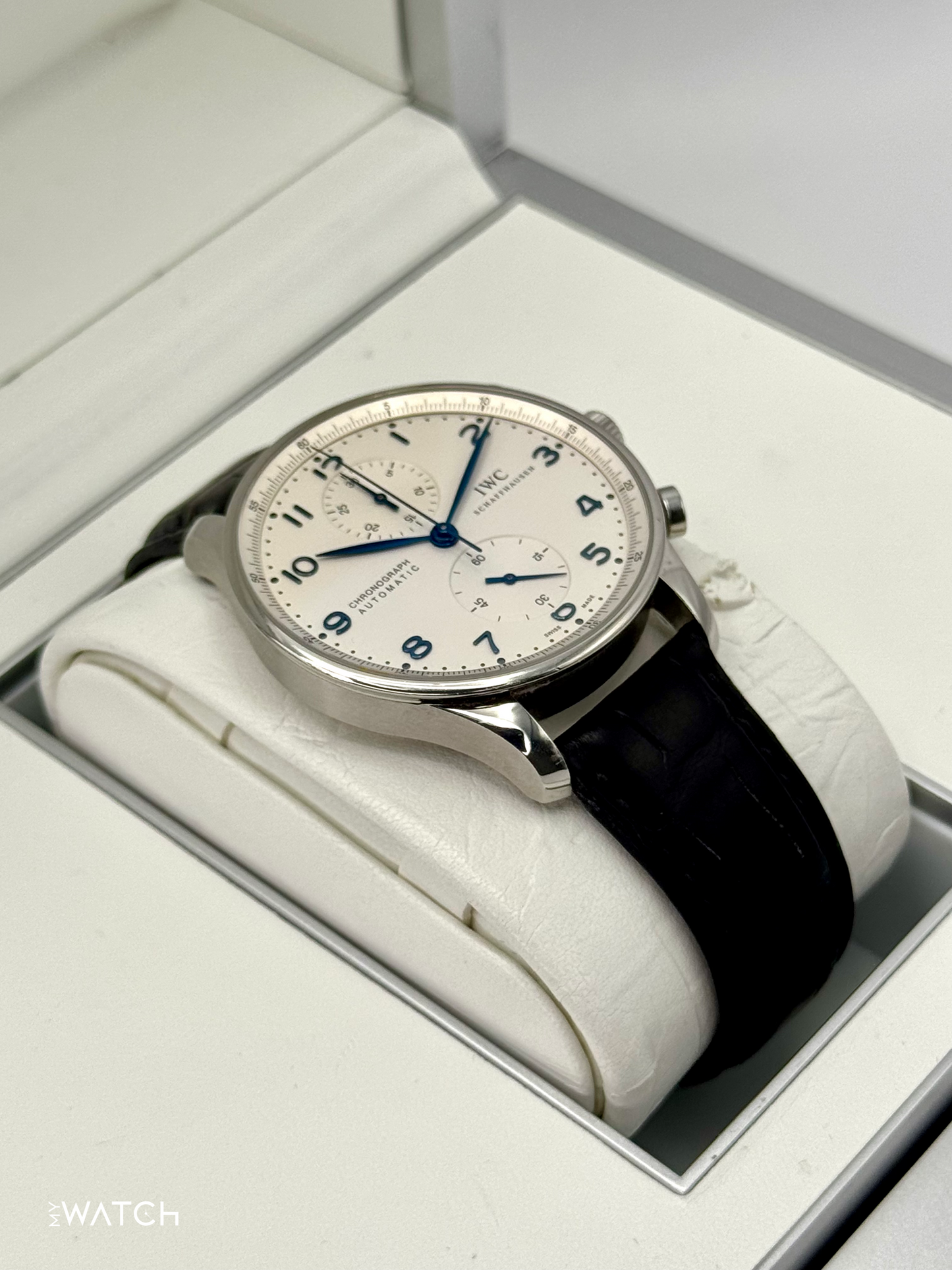 2010 IWC Portuguese Chronograph 41mm IW371417 Stainless Steel White Dial - MyWatchLLC