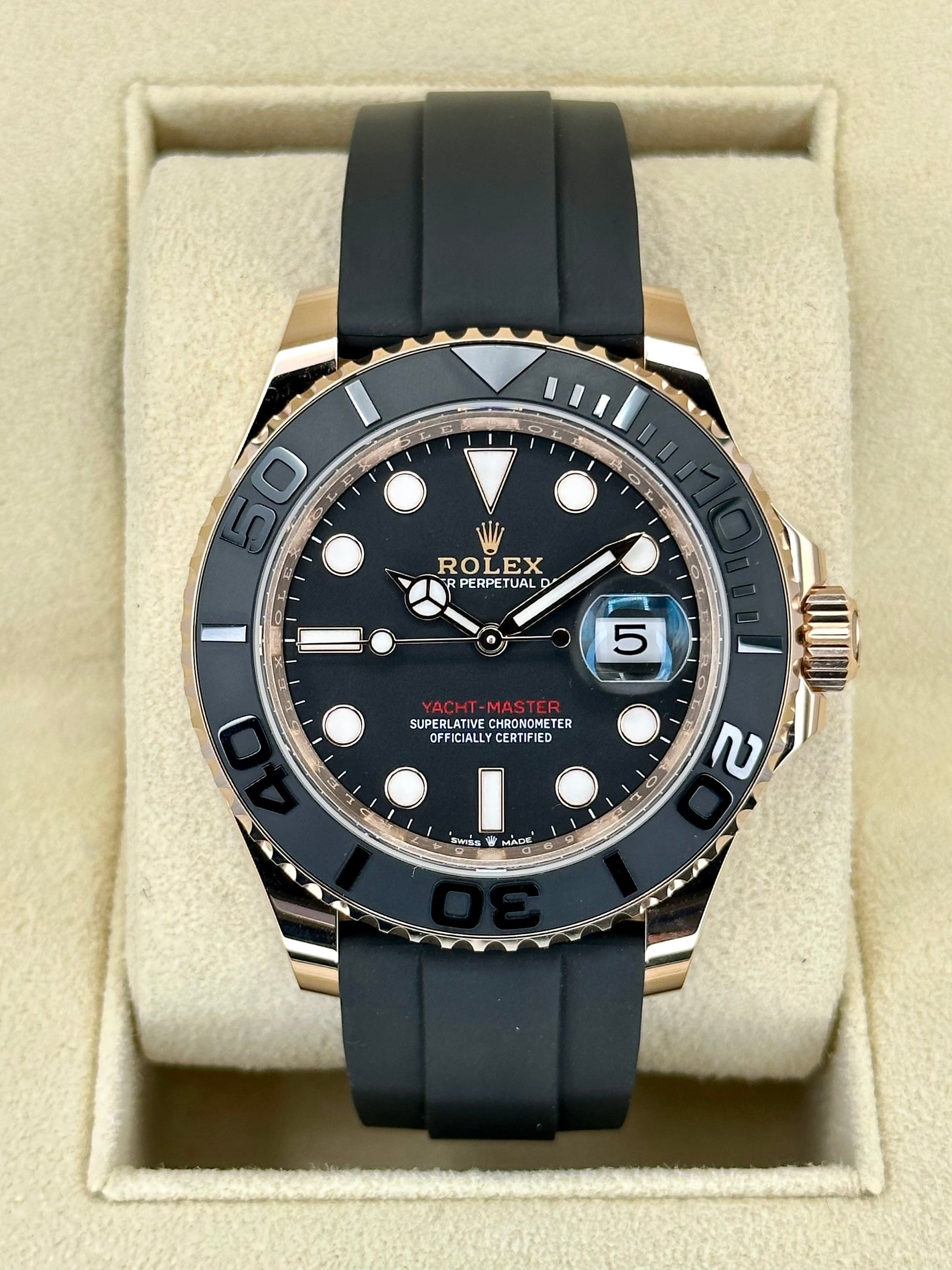 NEW 2023 Rolex Yacht-Master 40mm 126655 Rose Gold Oysterflex Black Dial - MyWatchLLC