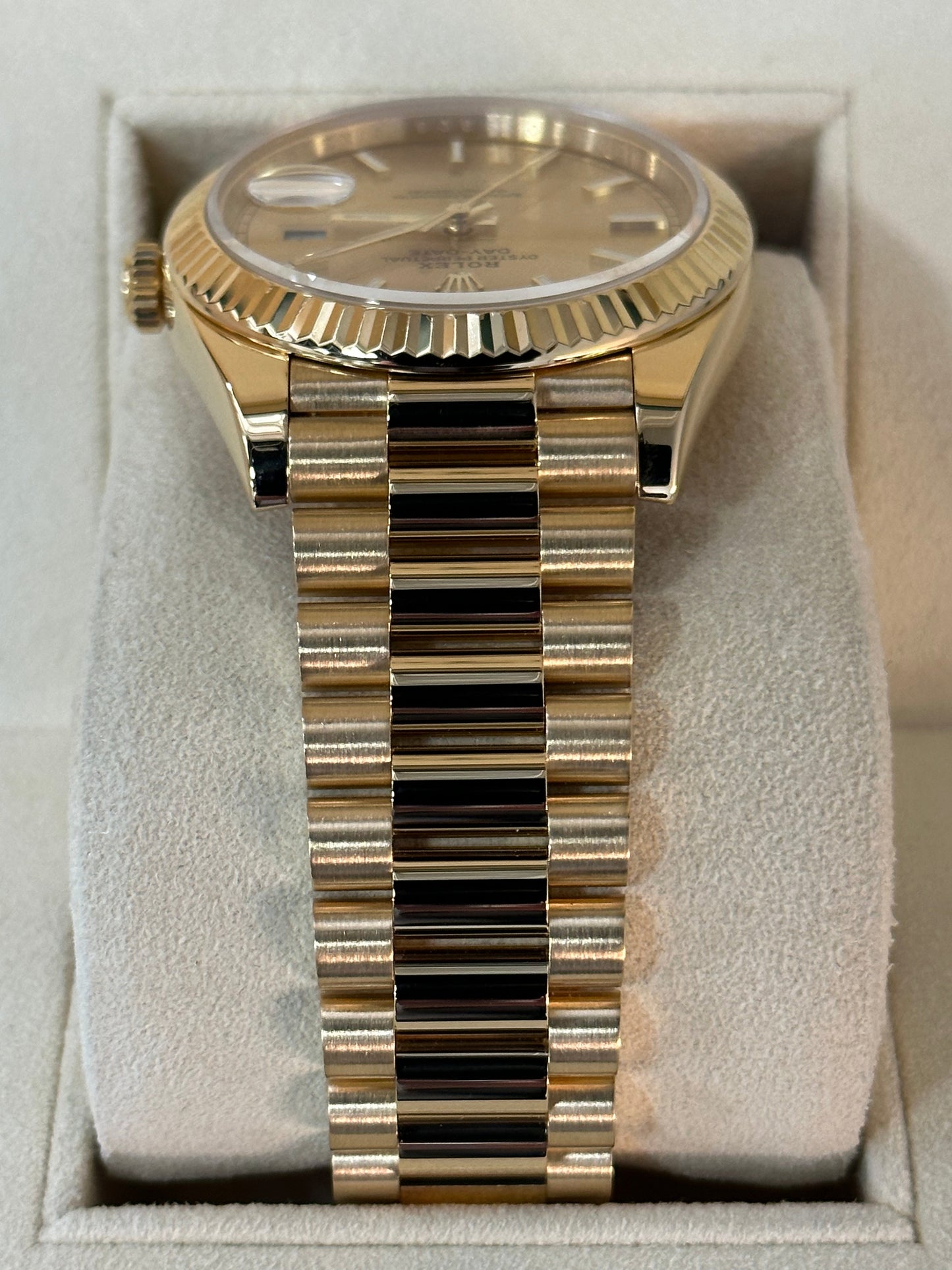 2016 Rolex Day-Date 40mm 228238 18ct Yellow Gold Champagne Stick Dial with Box & Papers - MyWatchLLC