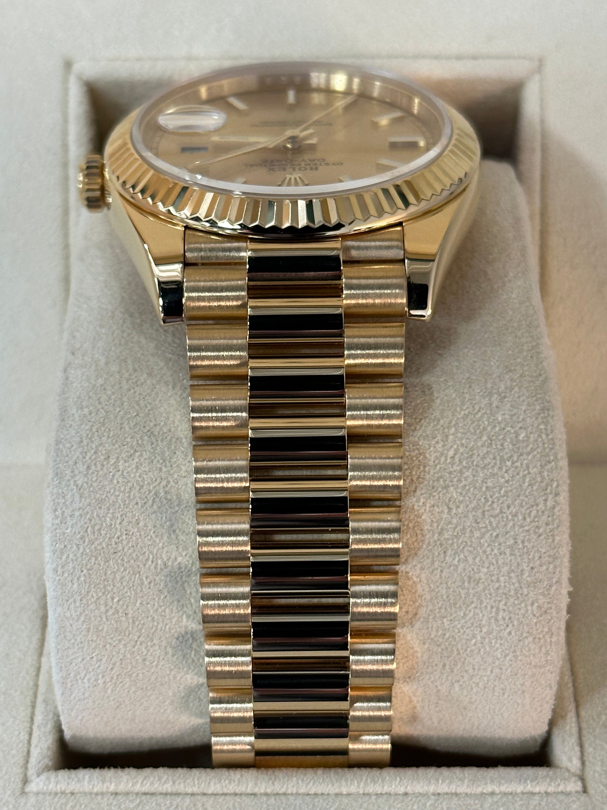 2016 Rolex Day-Date 40mm 228238 18ct Yellow Gold Champagne Stick Dial with Box & Papers - MyWatchLLC