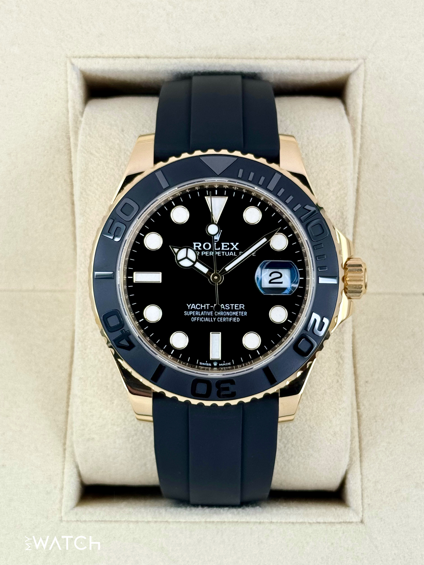 2022 Rolex Yacht-Master 42mm 226658 Gold Oysterflex Black Dial - MyWatchLLC