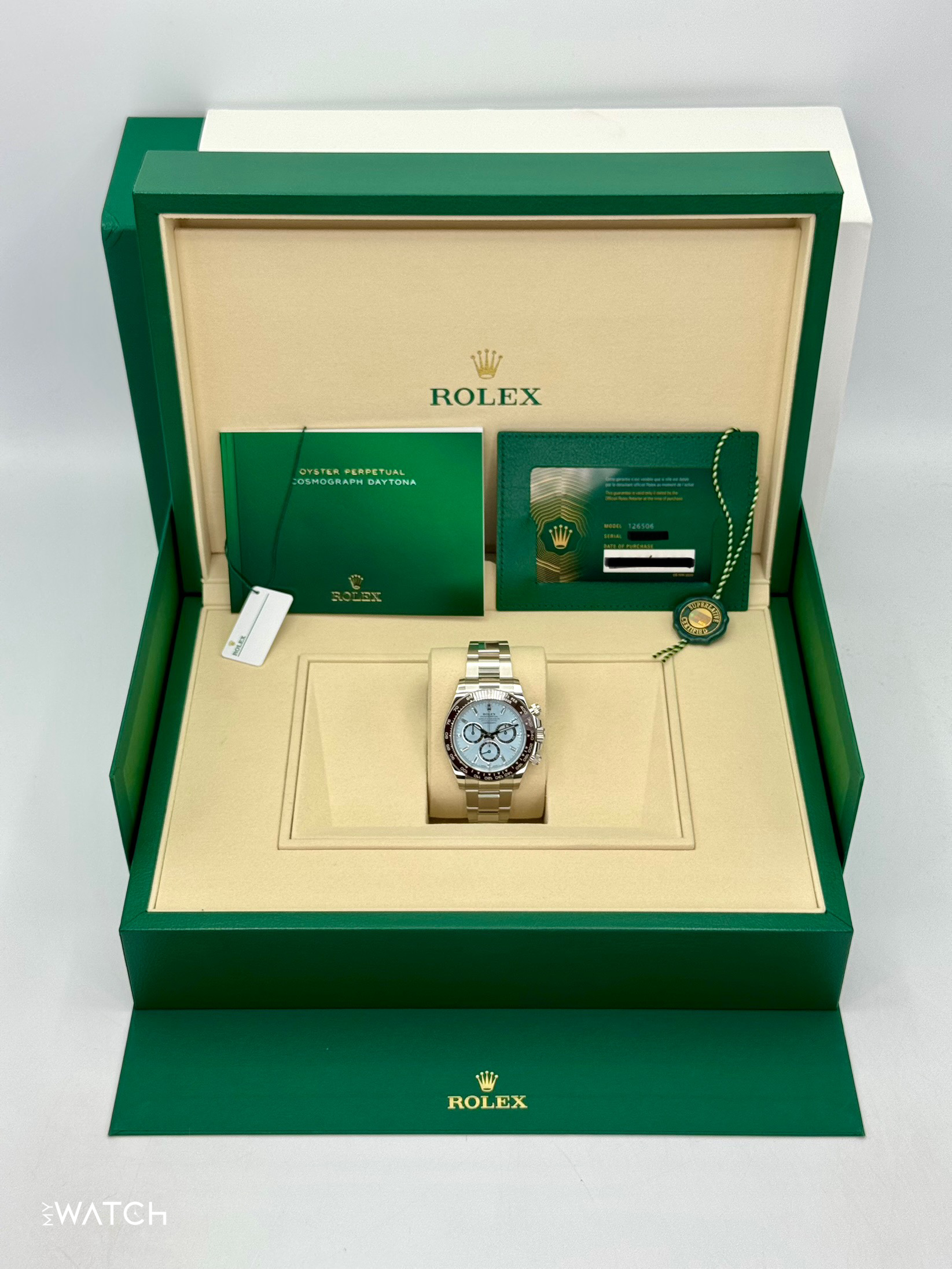 NEW 2025 Rolex Daytona 40mm 126506 Platinum Ice Blue Diamond Baguette Dial - MyWatchLLC