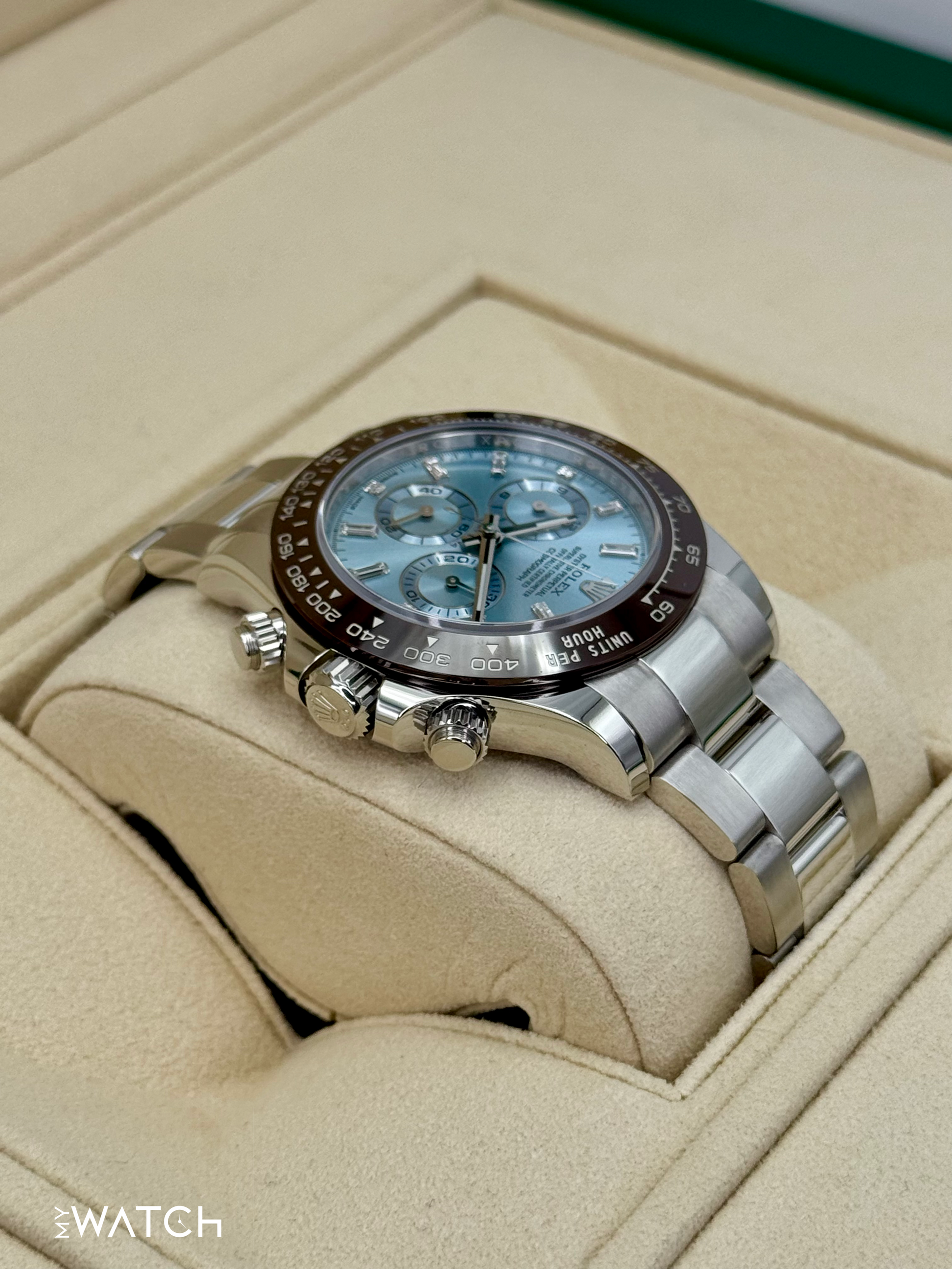 2022 Rolex Daytona 40mm 116506 Platinum Ice Blue Diamond Baguette Dial - MyWatchLLC