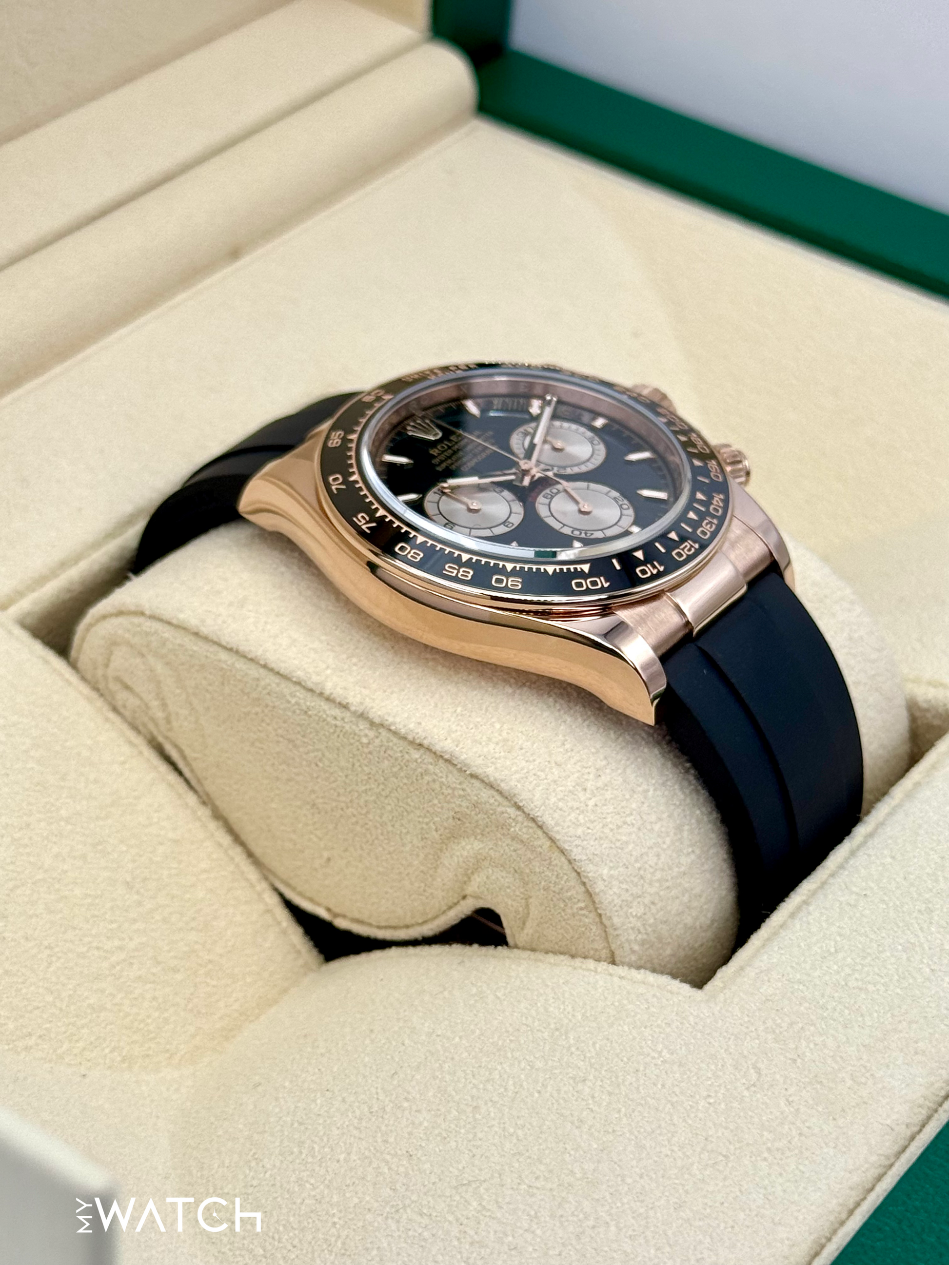2024 Rolex Daytona 40mm 126515LN Rose Gold Oysterflex Black Dial - MyWatchLLC