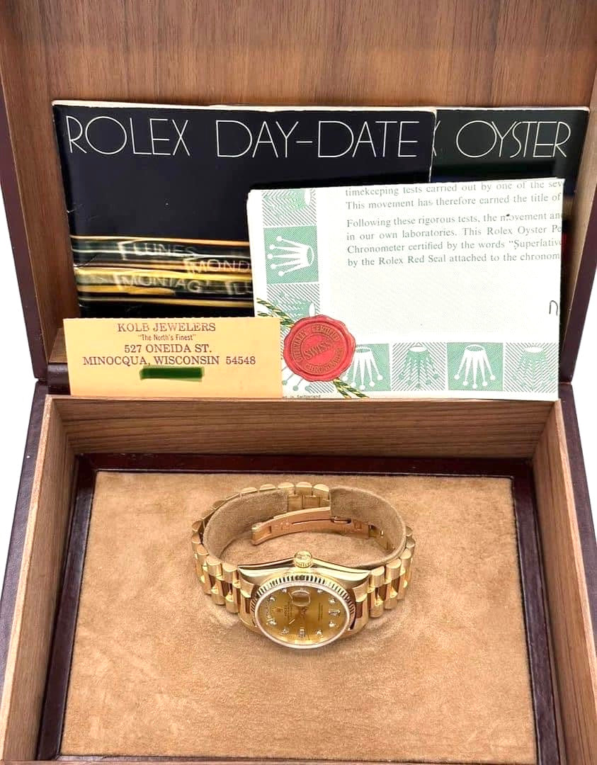 1983 Rolex Day-Date 36mm 18038 Presidential Champagne Diamond Dial - MyWatchLLC