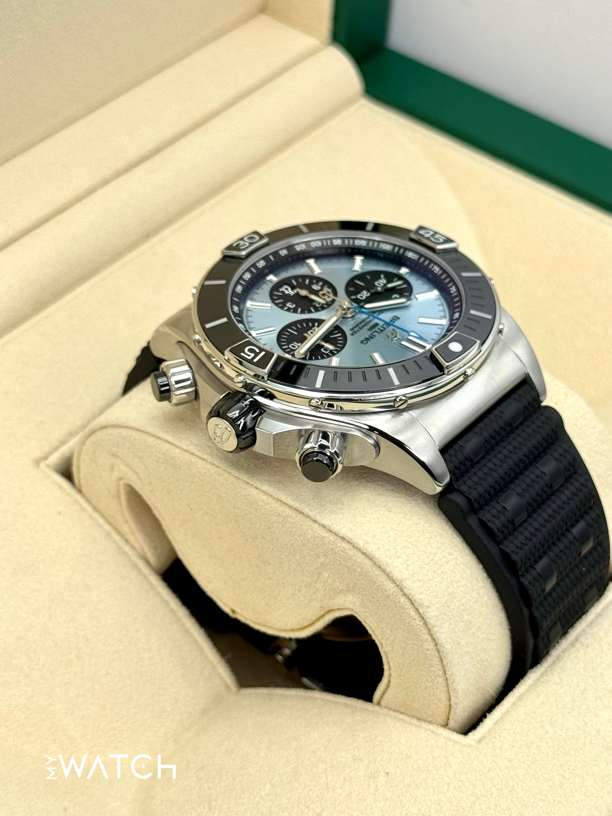 2024 Breitling Super Chronomat B01 44 PB01362 Stainless Steel Blue Dial - MyWatchLLC